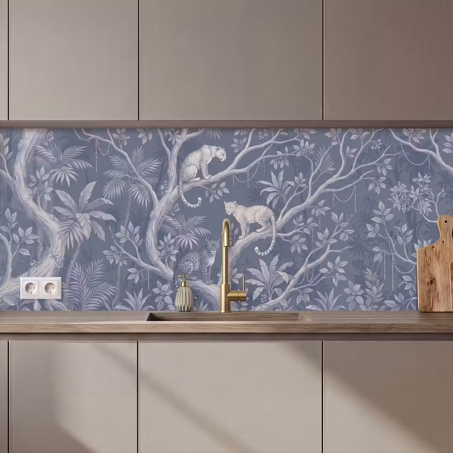 Dieren - Jungle - Illustratie - Bomen - Blauw keuken achterwand 2 middel zz_3dshopping