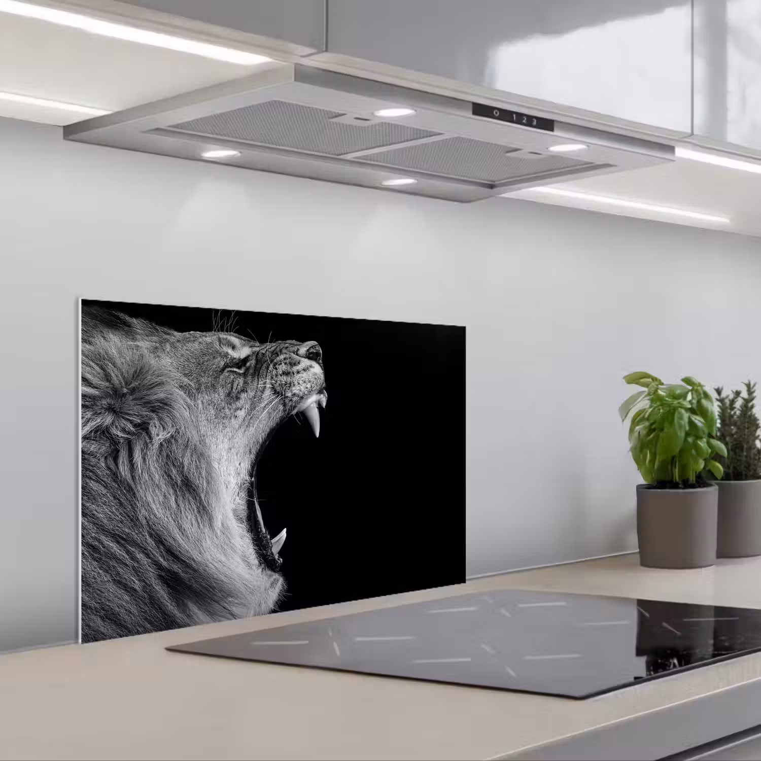 Dieren - Leeuw - Zwart - Wit - Portret keuken achterwand spatscherm klein -3d_schuin