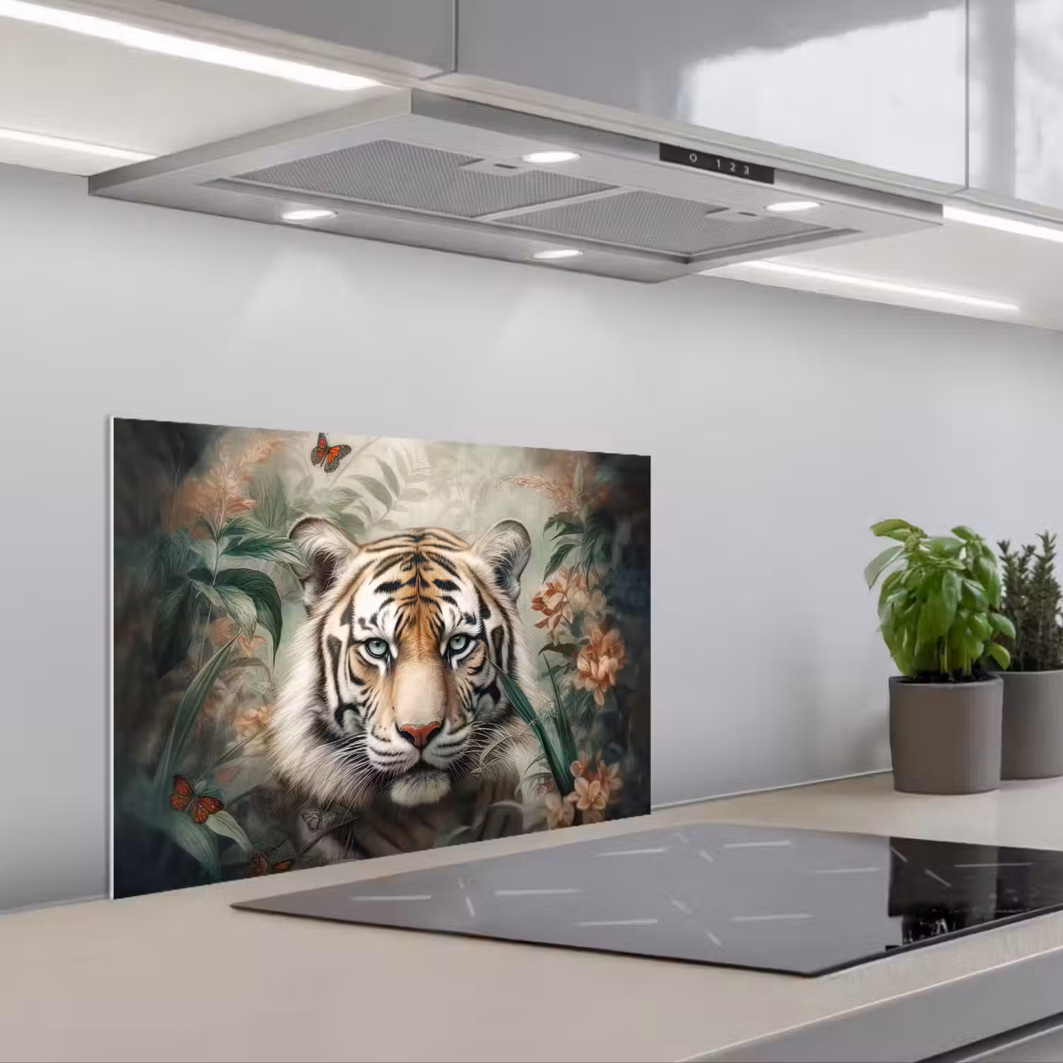 Tijger - Vlinders - Dieren - Jungle - Bloemen keuken achterwand spatscherm klein -3d_schuin