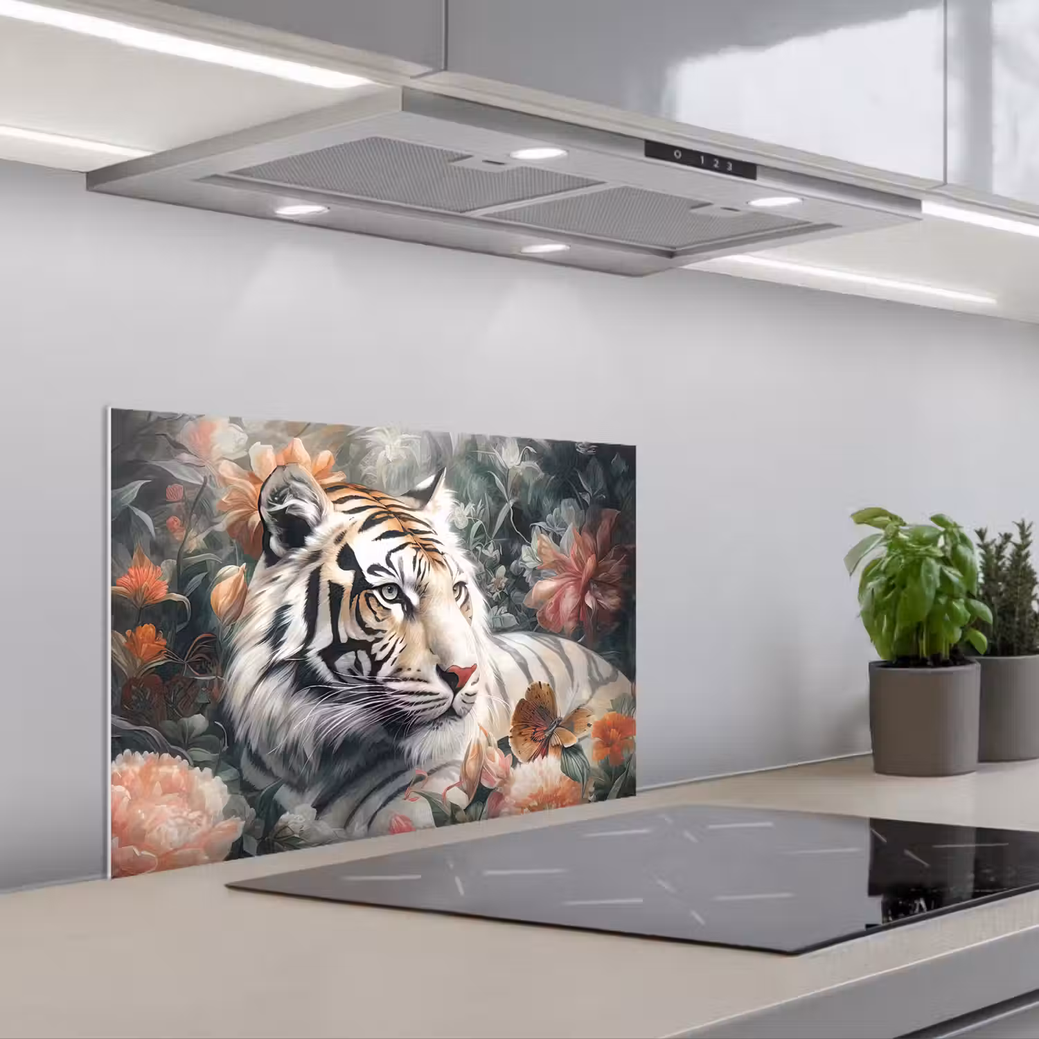 Tijger - Wilde dieren - Bloemen - Jungle keuken achterwand spatscherm klein -3d_schuin