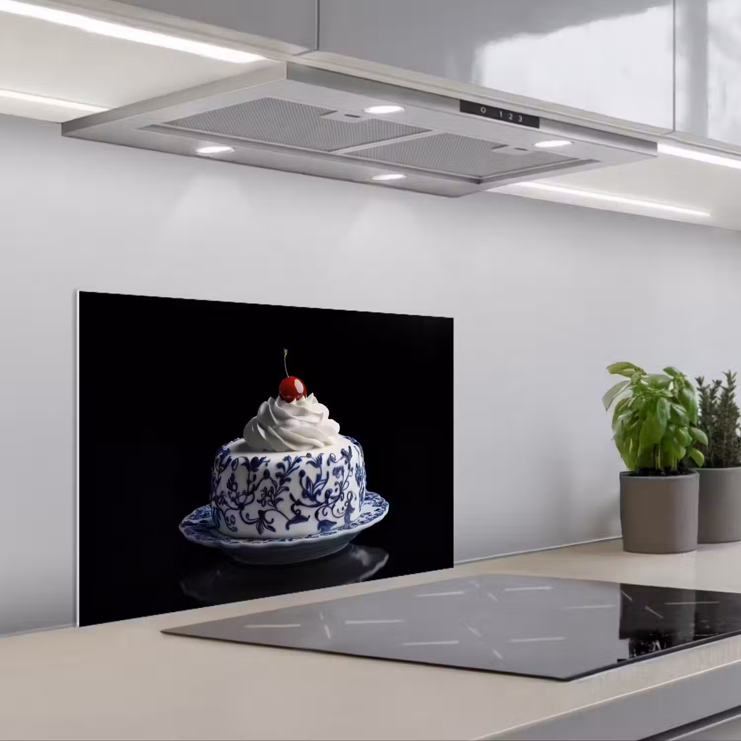 Taart - Slagroom - Kers - Bord - Delfts blauw keuken achterwand spatscherm klein -3d_schuin