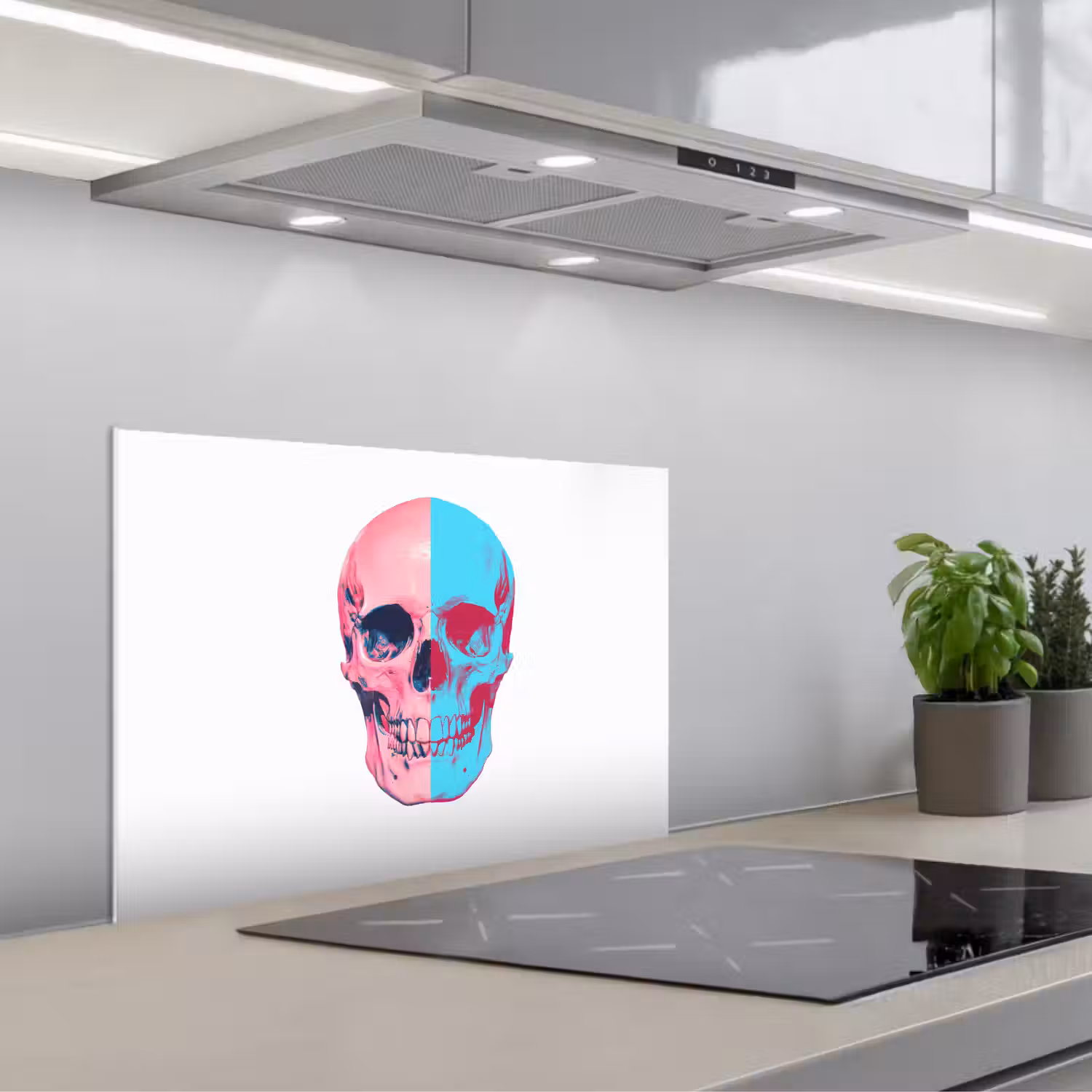 Schedel - Grafisch - Roze - Verdeeld keuken achterwand spatscherm klein -3d_schuin