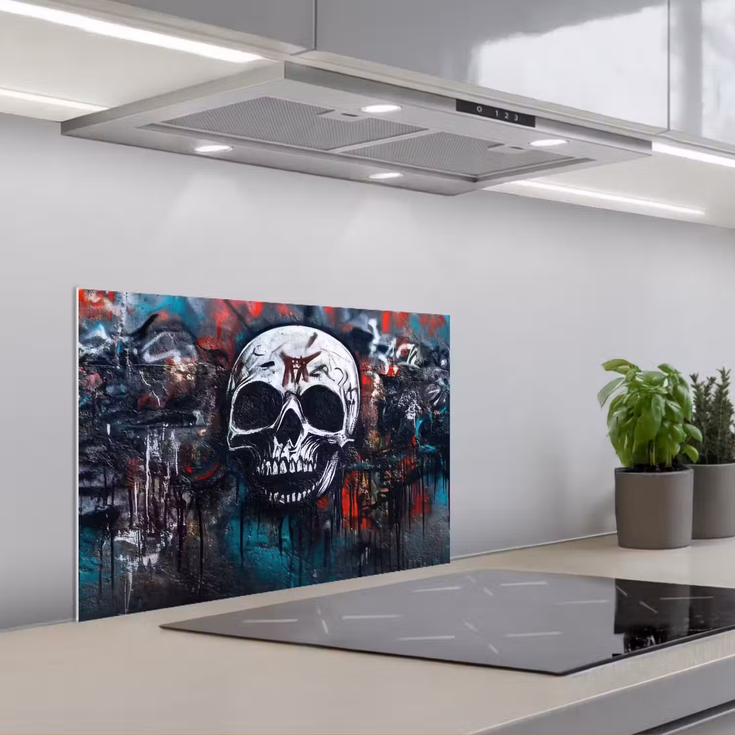 Schedels - Graffiti - Abstract keuken achterwand spatscherm klein -3d_schuin