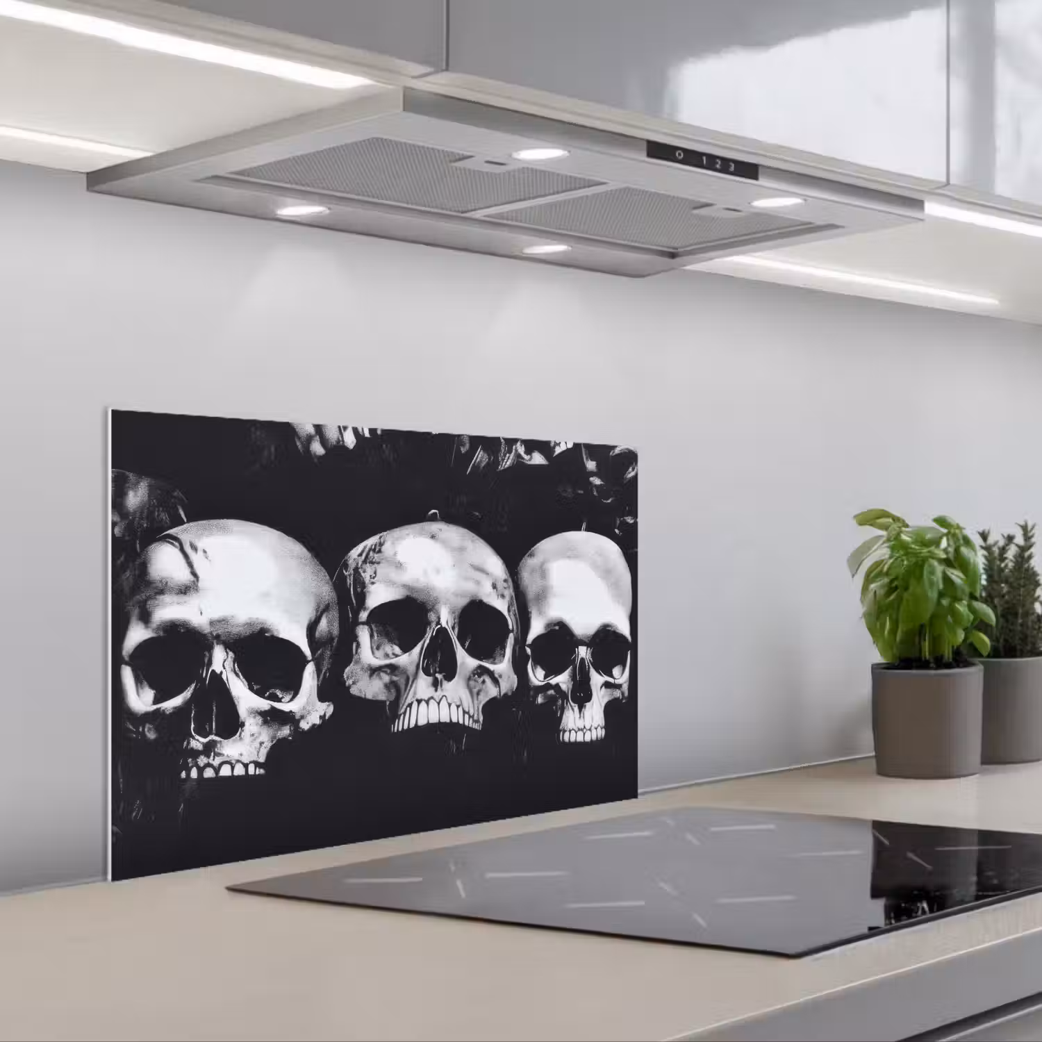 Schedels - Zwart - Contrast keuken achterwand spatscherm klein -3d_schuin