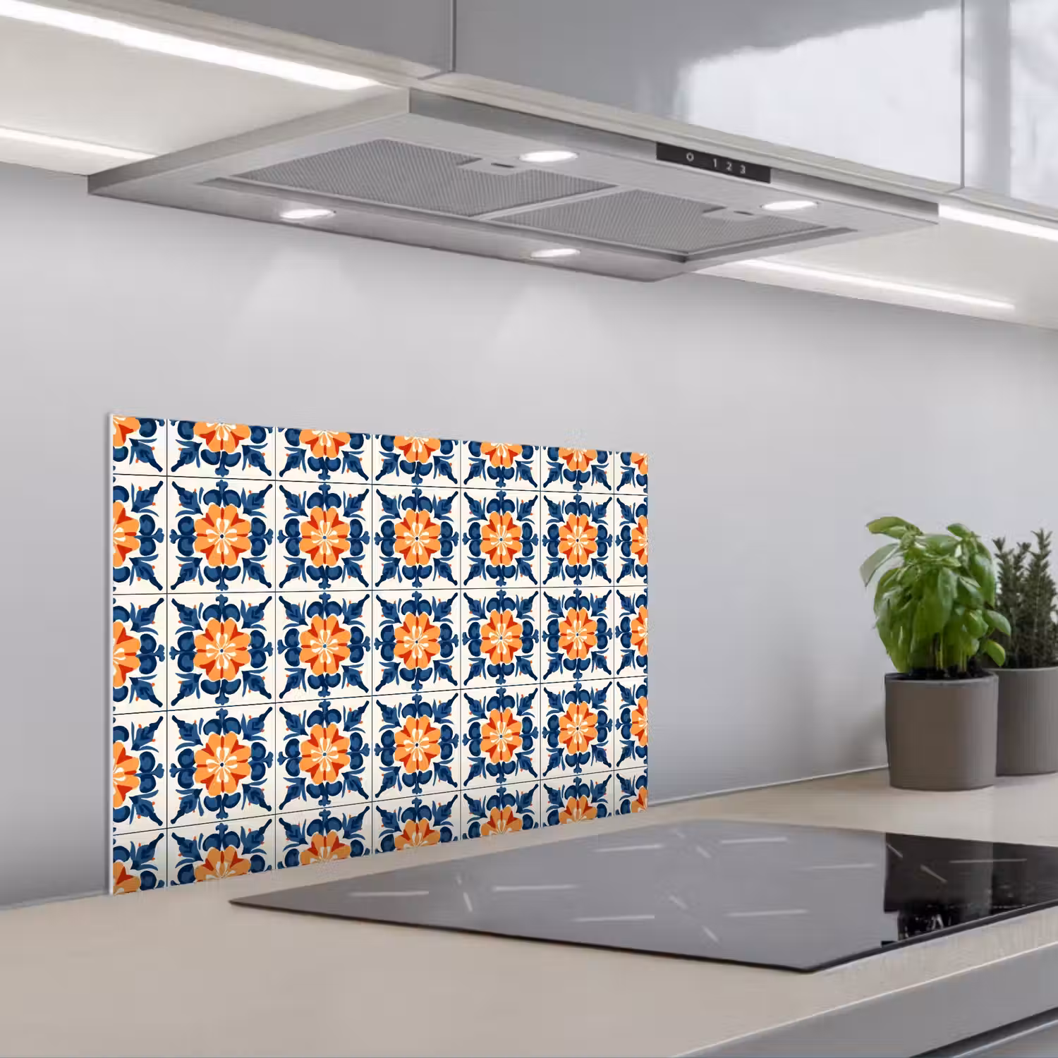 Traditioneel - Tegel - Oranje keuken achterwand spatscherm klein 900 -3d_schuin