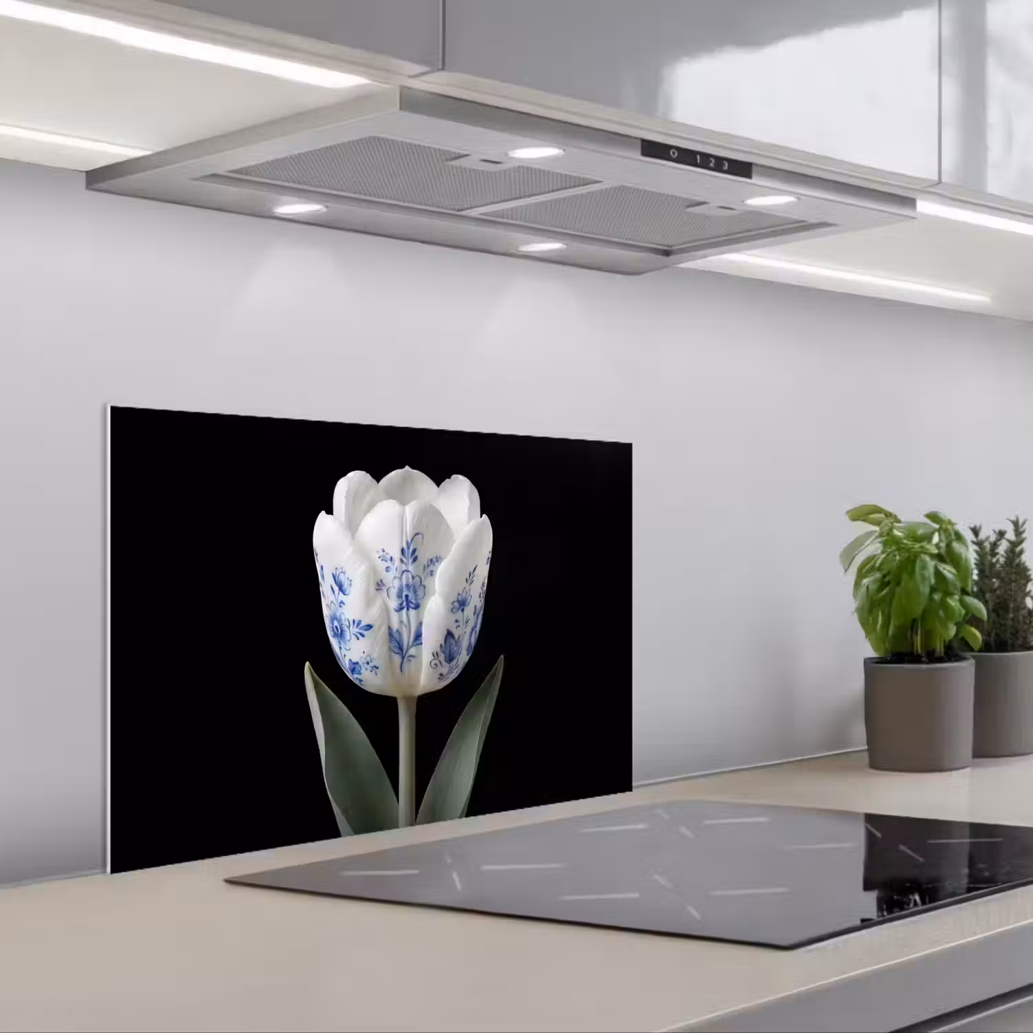 Tulp - Patroon - Blauw keuken achterwand spatscherm klein -3d_schuin