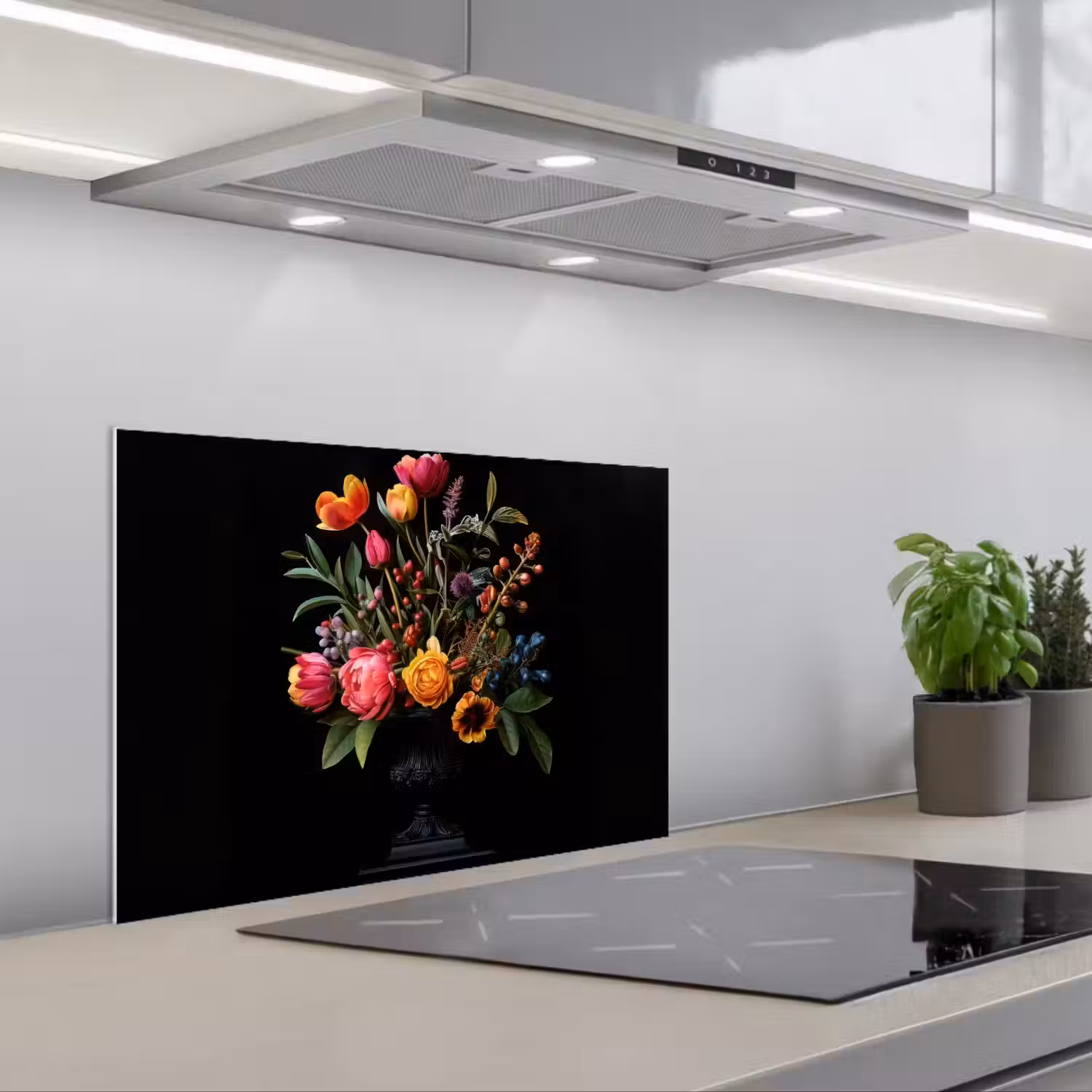 Tulpen - Bessen - Boeket - Vaas keuken achterwand spatscherm klein -3d_schuin