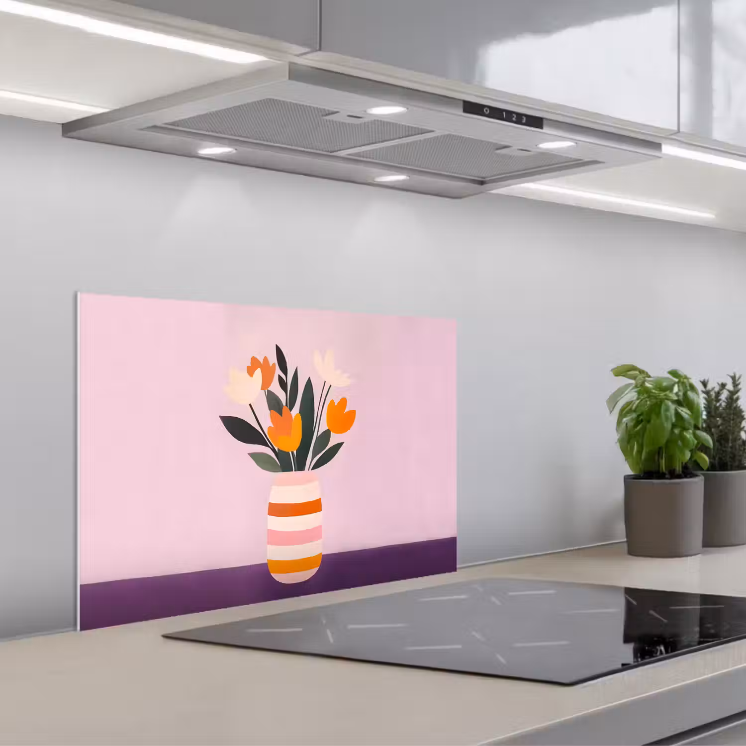 Tulpen - Vaas - Strepen - Paars keuken achterwand spatscherm klein -3d_schuin