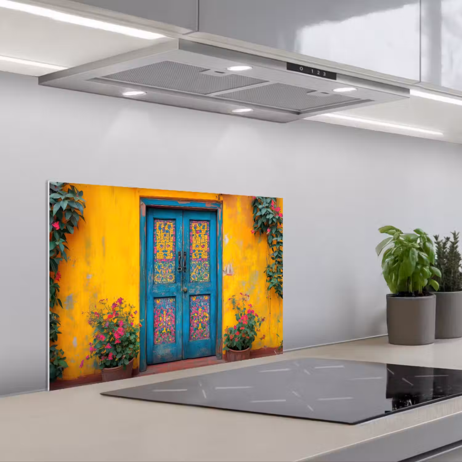 Deuren - Kleurrijk - Planten keuken achterwand spatscherm klein -3d_schuin