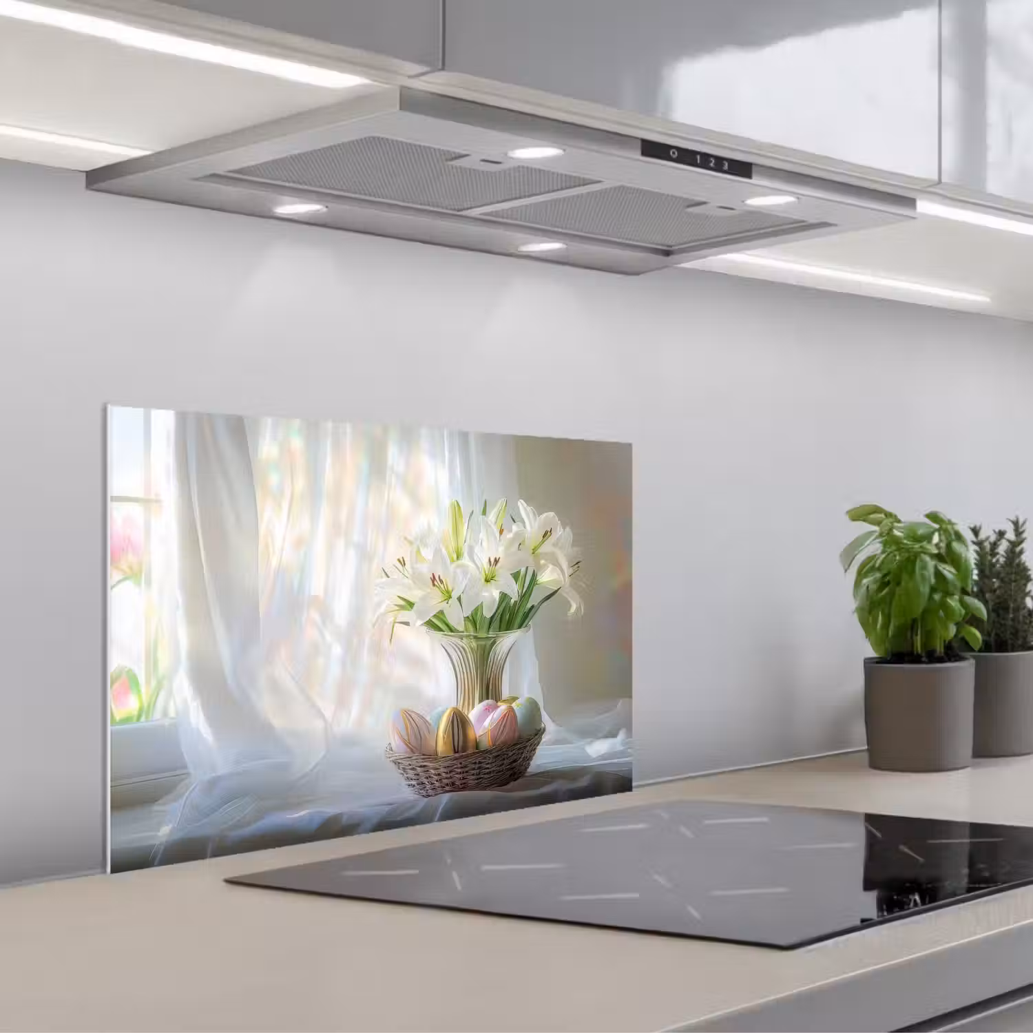 Vaas - Eieren - Bloemen keuken achterwand spatscherm klein -3d_schuin
