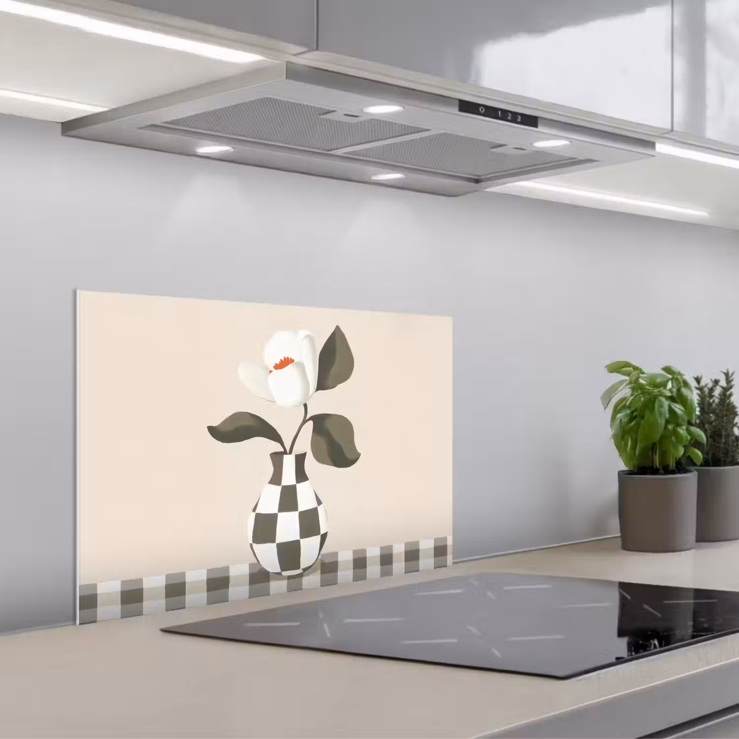 Vaas - Geruit - Groen - Bloem keuken achterwand spatscherm klein -3d_schuin