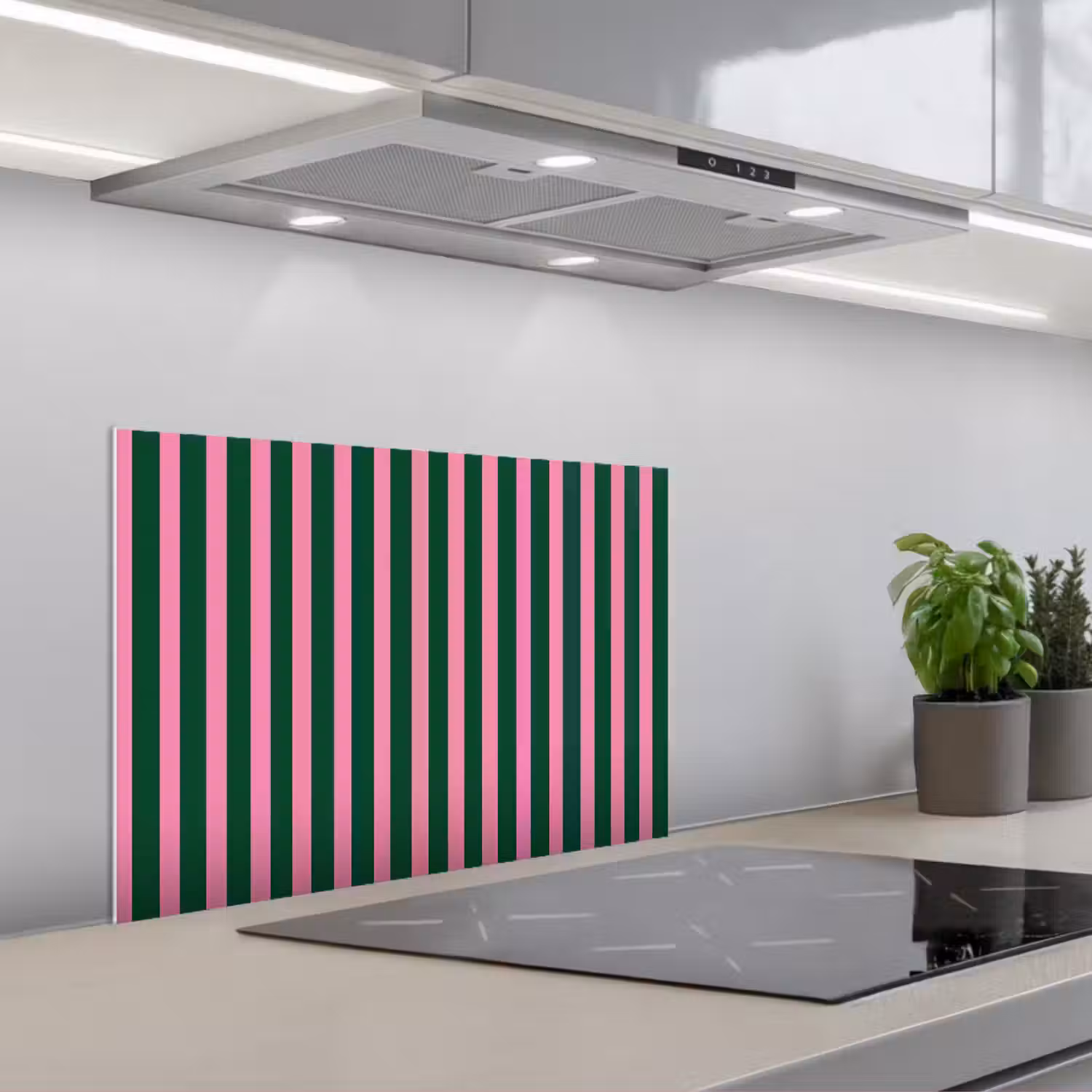 Verticale strepen - Groen - Roze keuken achterwand spatscherm klein 900 -3d_schuin