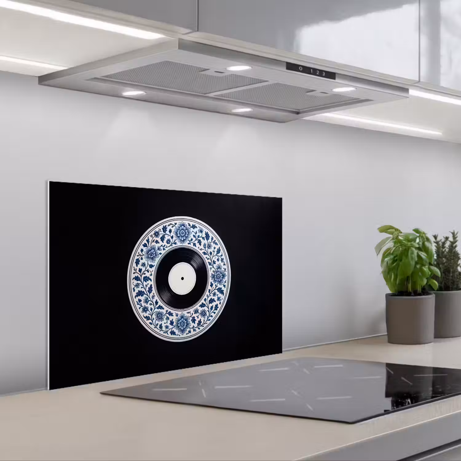Vinyl - LP - Delfts Blauw - Muziek keuken achterwand spatscherm klein -3d_schuin