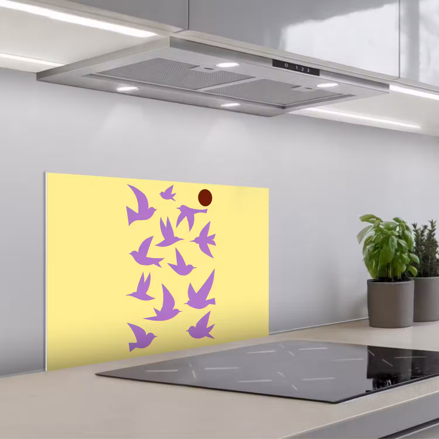 Vogels - Cirkel - Geel - Beweging keuken achterwand spatscherm klein -3d_schuin