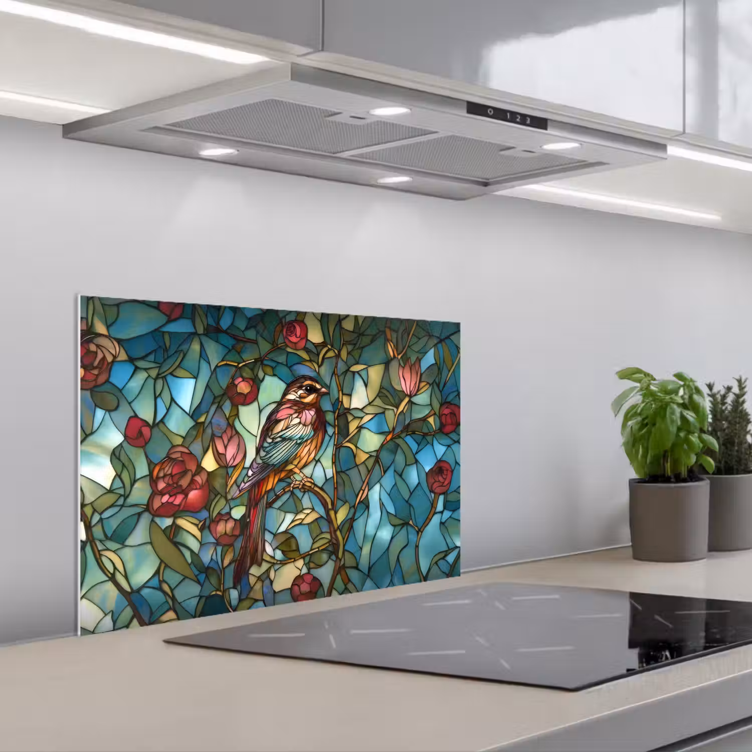 Vogel - Tak - Rozen - Mozaïek keuken achterwand spatscherm klein -3d_schuin