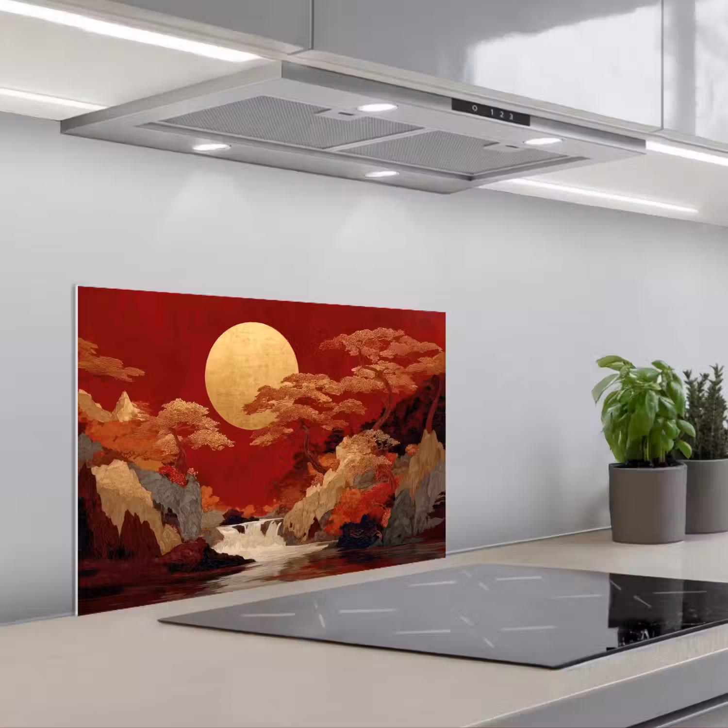 Volle maan - Landschap - Waterval keuken achterwand spatscherm klein -3d_schuin