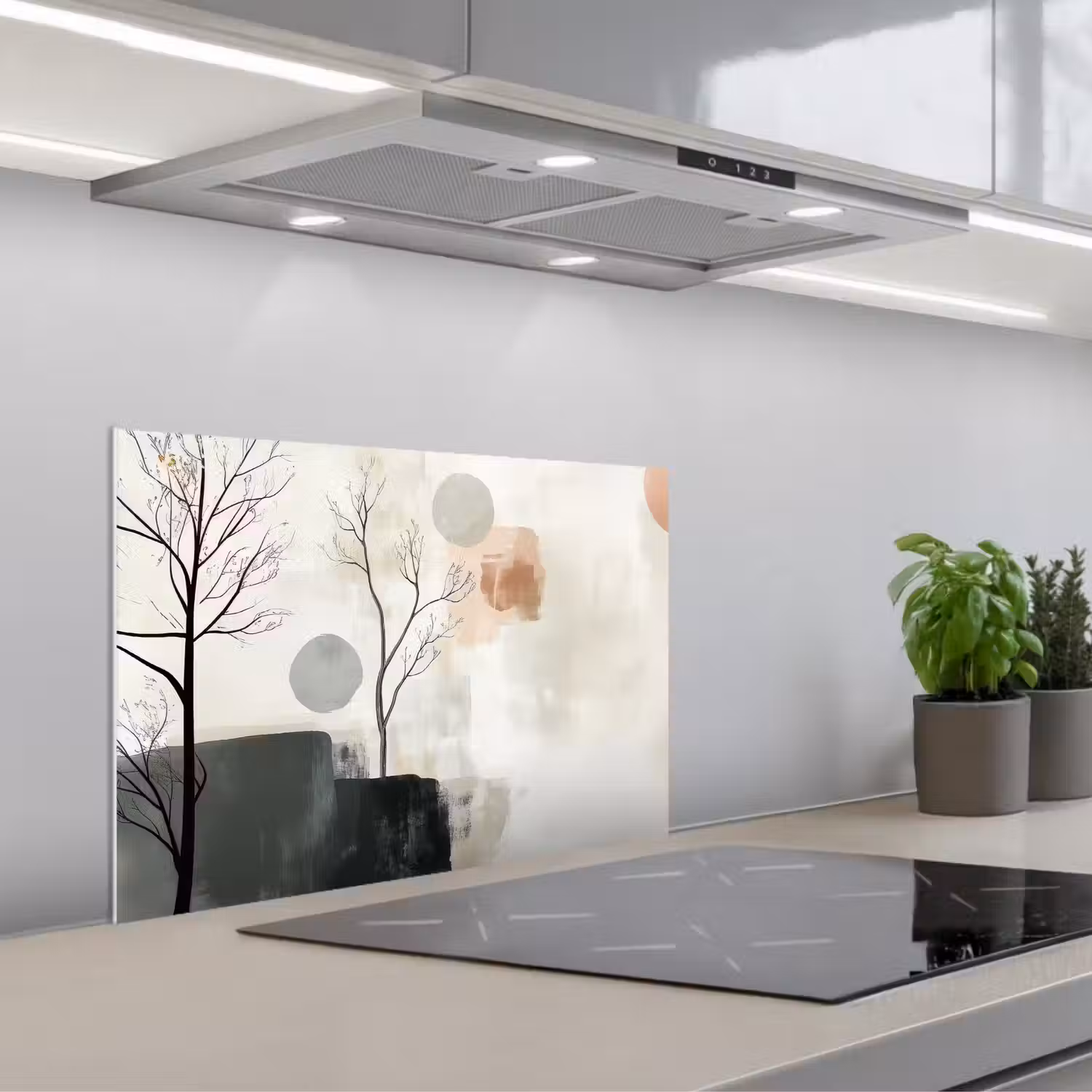 Wabi sabi - Beige - Plant keuken achterwand spatscherm klein -3d_schuin