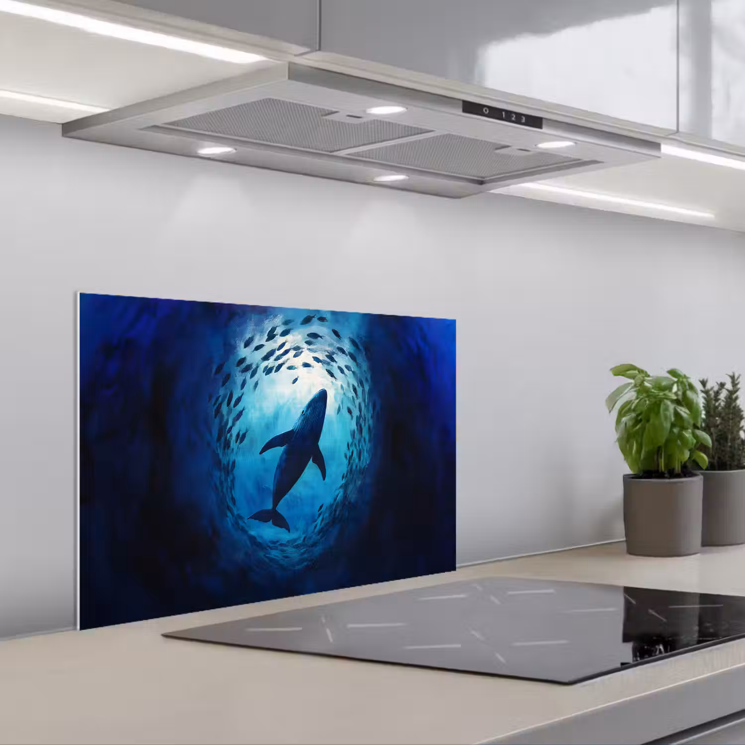 Walvis - Vissen - Donkerblauw keuken achterwand spatscherm klein -3d_schuin