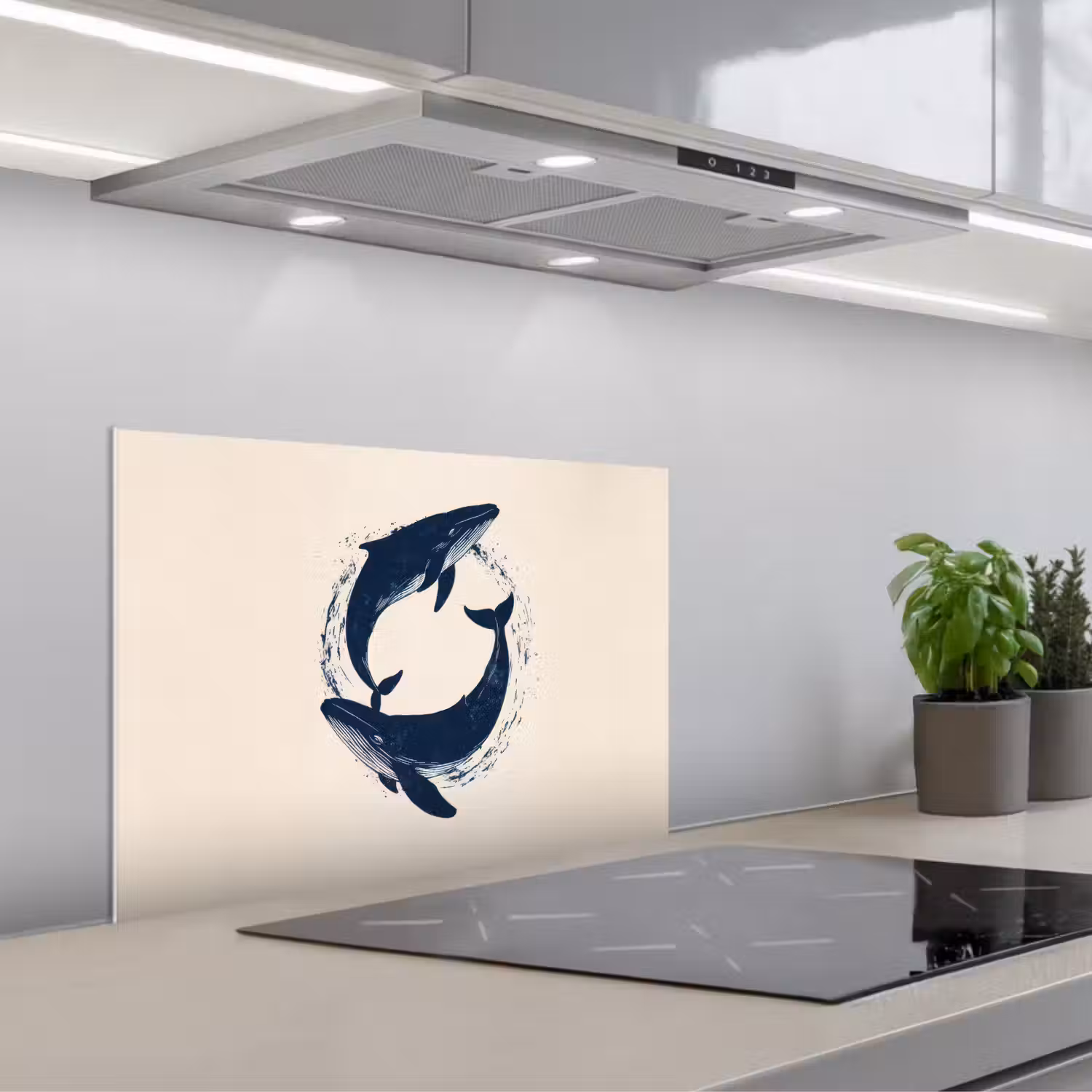 Walvissen - Spetters - Cirkel - Donkerblauw keuken achterwand spatscherm klein -3d_schuin