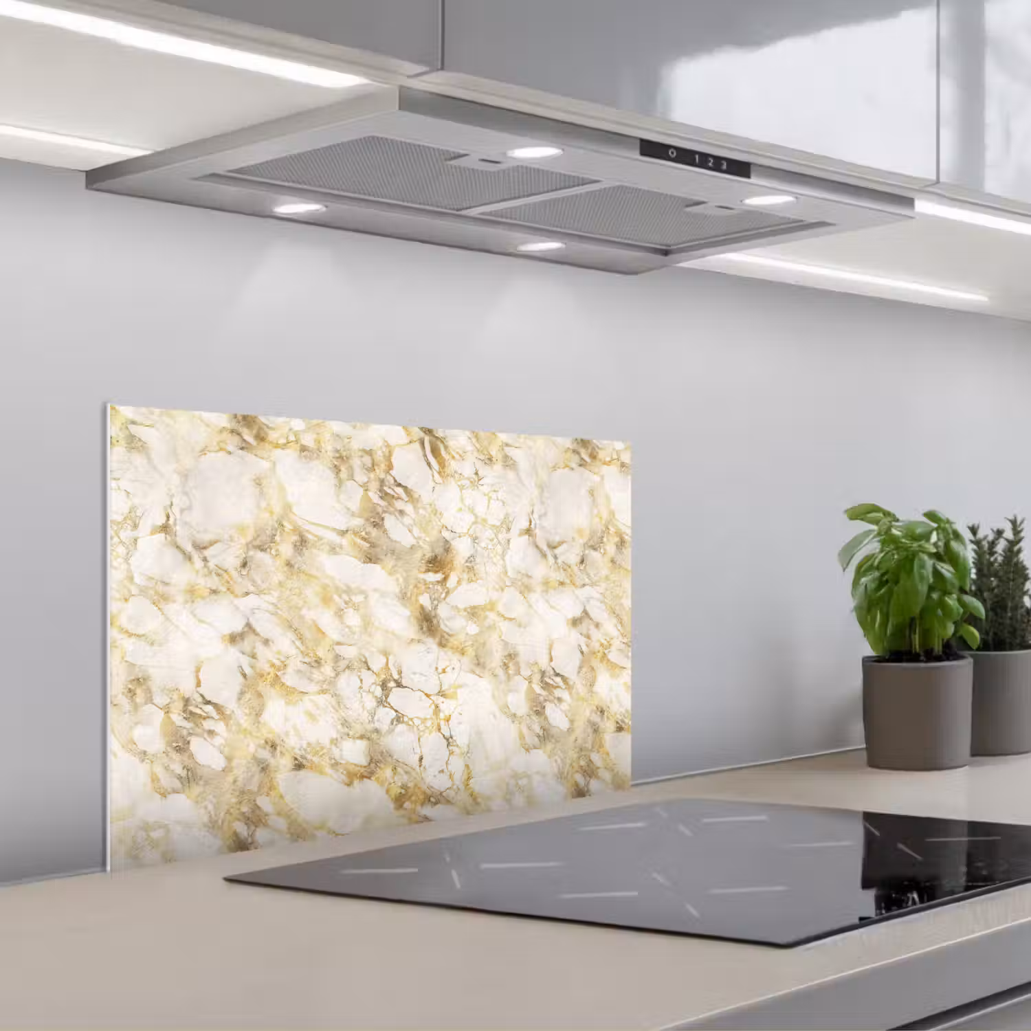 Warm - Gouden - Marmer - Patroon keuken achterwand spatscherm klein 900 -3d_schuin