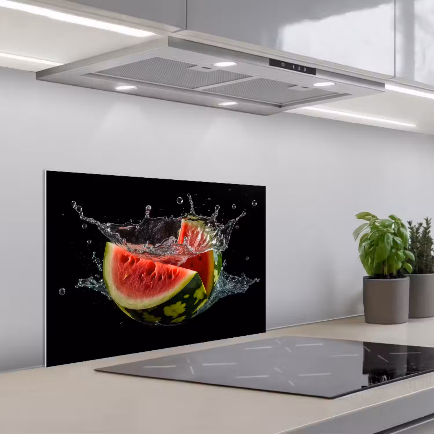 Watermeloen - Zwart - Water - Fruit - Meloen keuken achterwand spatscherm klein -3d_schuin