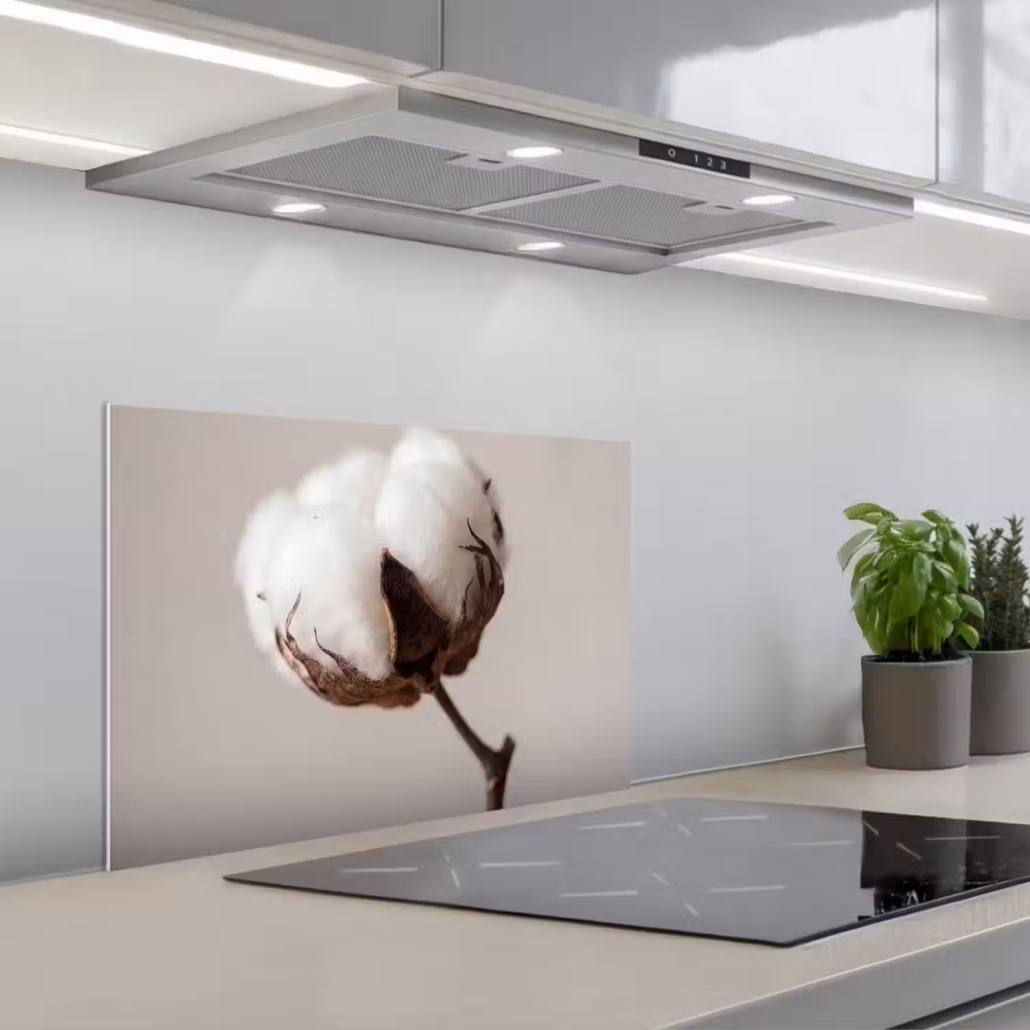 Katoenbol - Minimalistisch - Wit keuken achterwand spatscherm klein -3d_schuin
