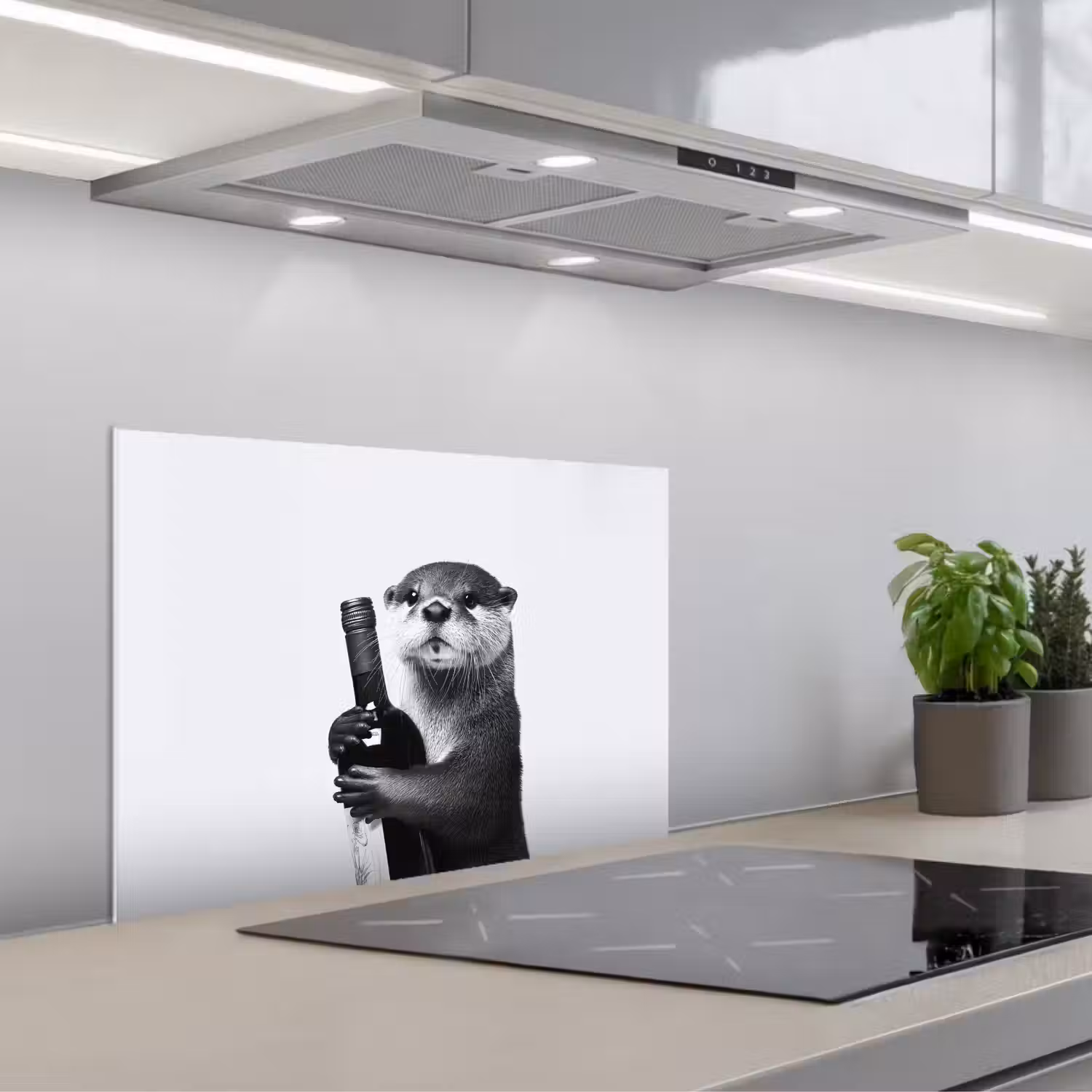 Wijnfles - Otter - Zwart keuken achterwand spatscherm klein -3d_schuin