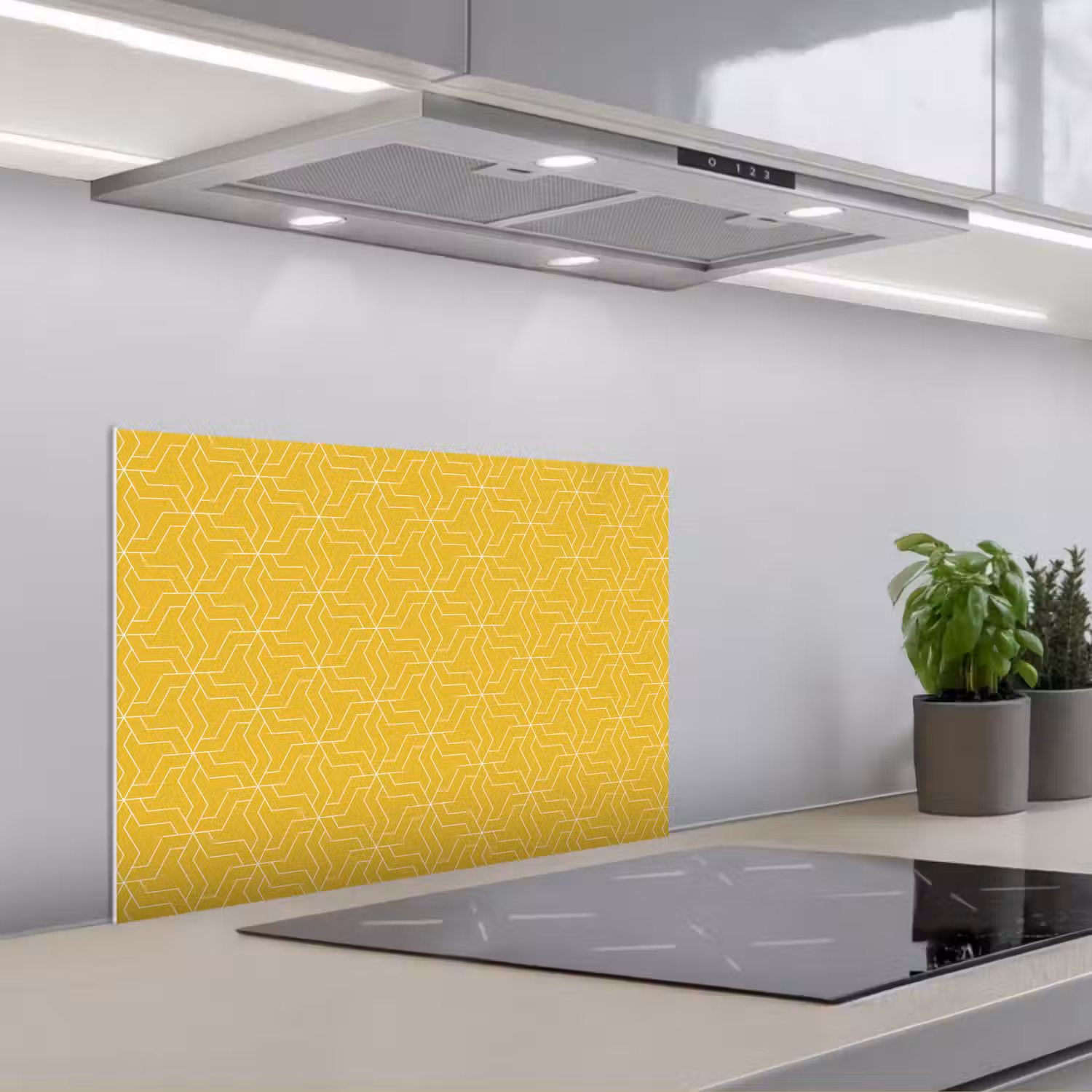 Wit - Geel - Patroon - Geometrisch keuken achterwand spatscherm klein 900 -3d_schuin