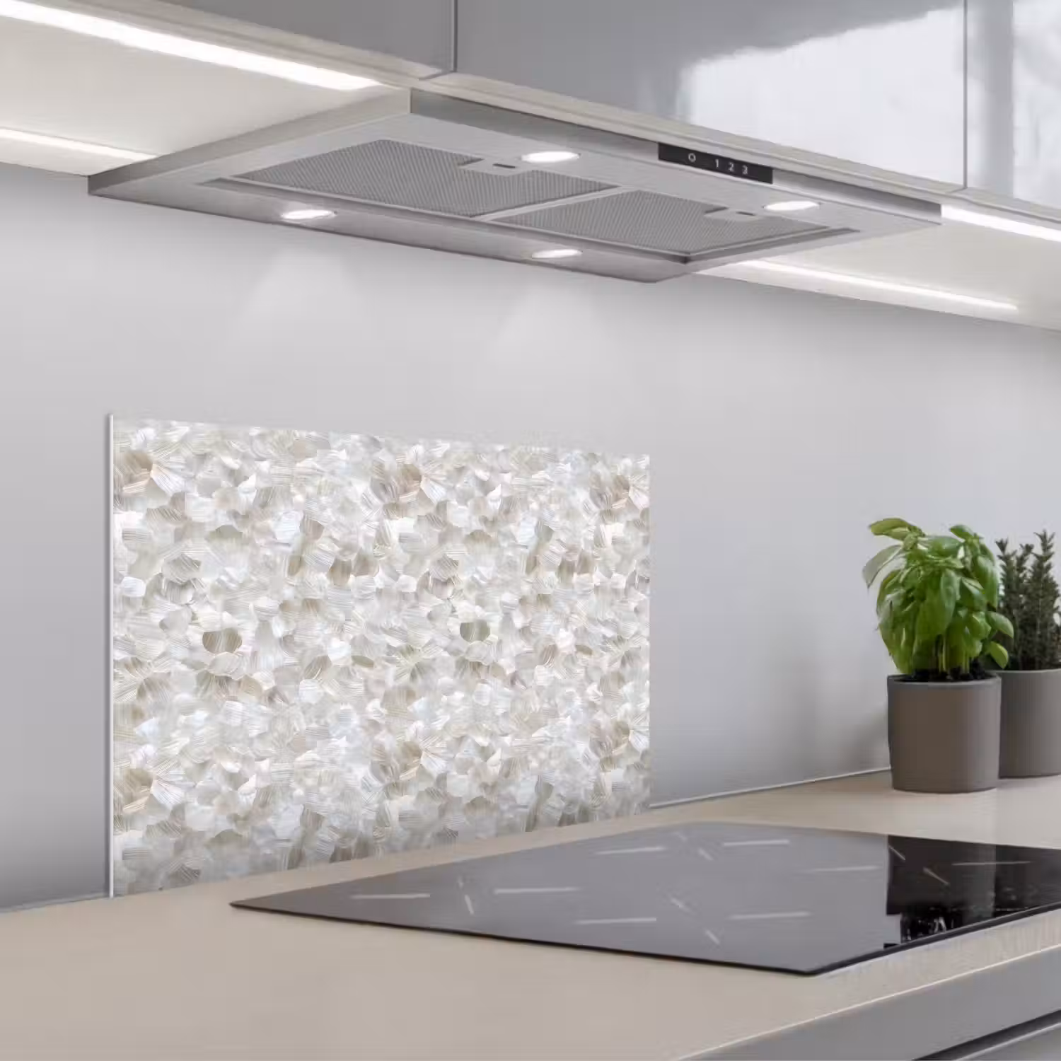 Wit - Penseelstreken - Reliëfeffect keuken achterwand spatscherm klein 900 -3d_schuin
