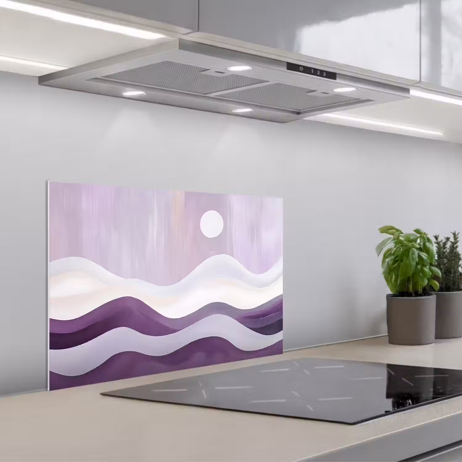 Golven - Heuvels - Abstract - Paars keuken achterwand spatscherm klein -3d_schuin
