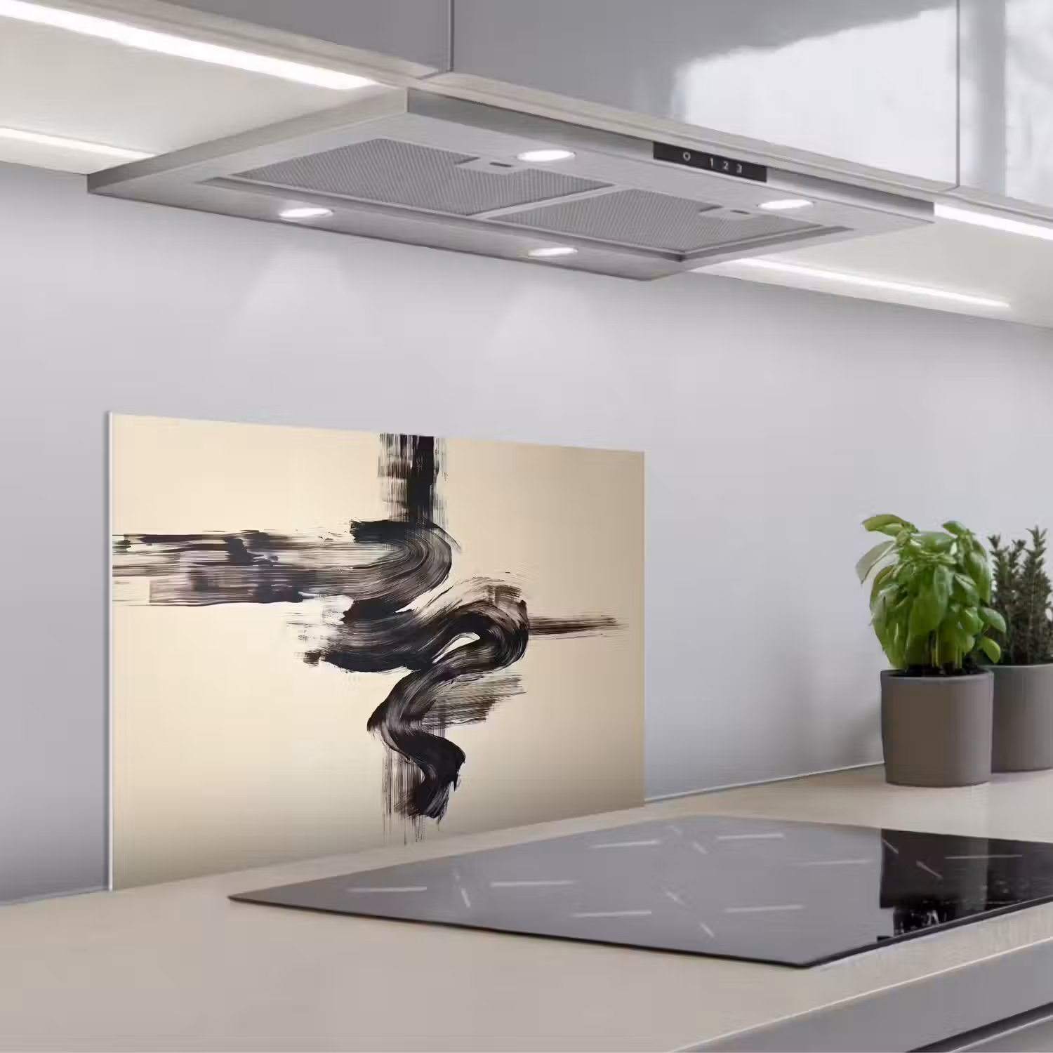 Golven - Penseelstreken - Beige - Minimalistisch keuken achterwand spatscherm klein -3d_schuin