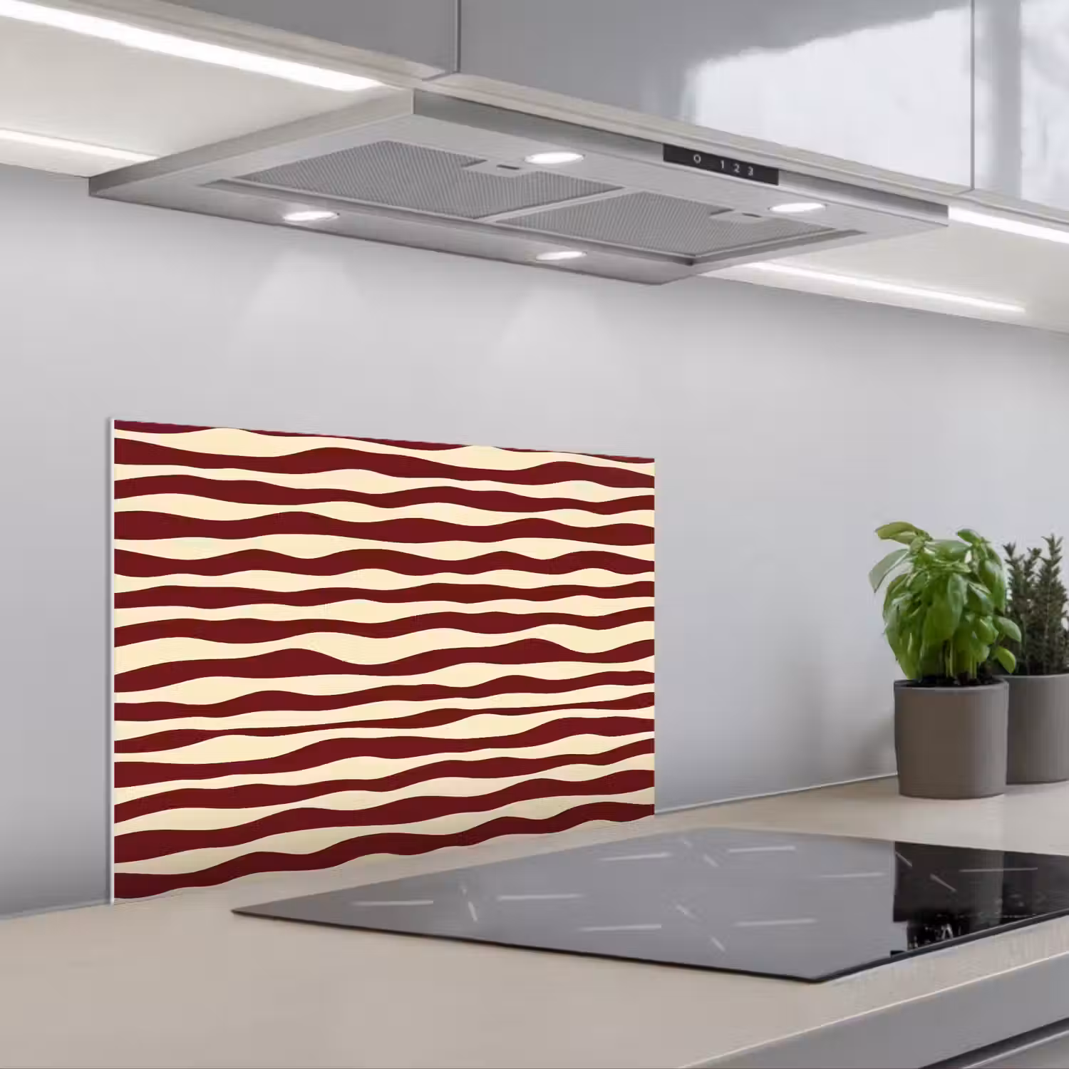 Golven - Rood - Patroon - Crème keuken achterwand spatscherm klein 900 -3d_schuin