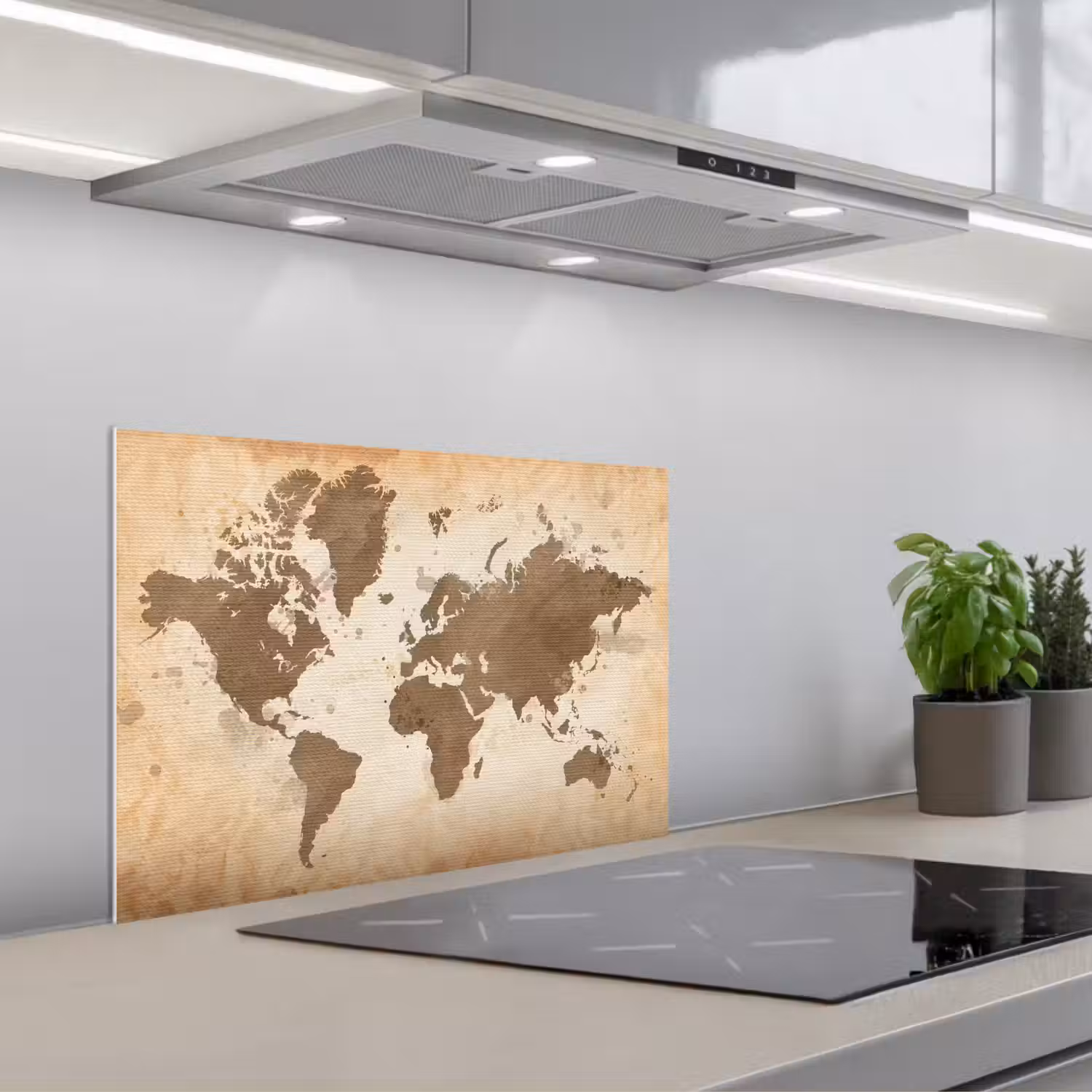Wereldkaart - Beige - Bruin keuken achterwand spatscherm klein -3d_schuin
