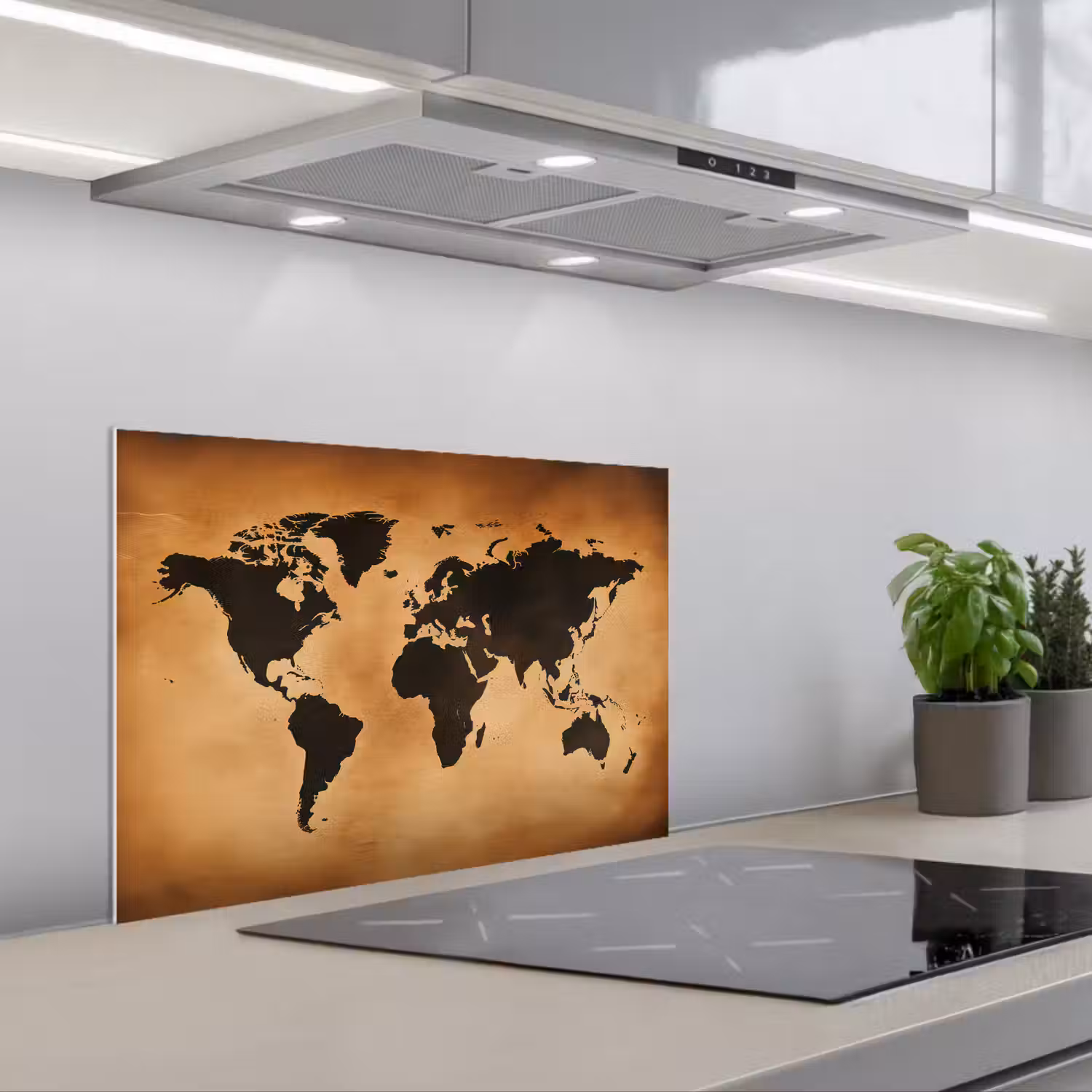 Wereldkaart - Bruin - Kaart keuken achterwand spatscherm klein -3d_schuin