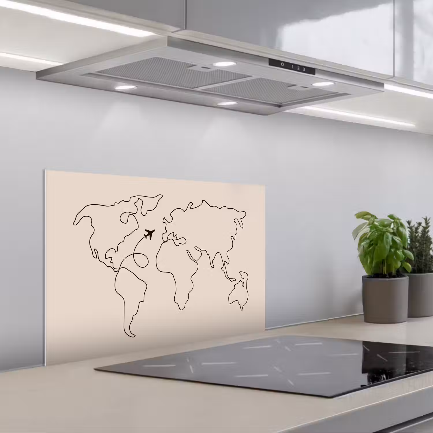 Wereldkaart - Simpel - Vliegtuig keuken achterwand spatscherm klein -3d_schuin
