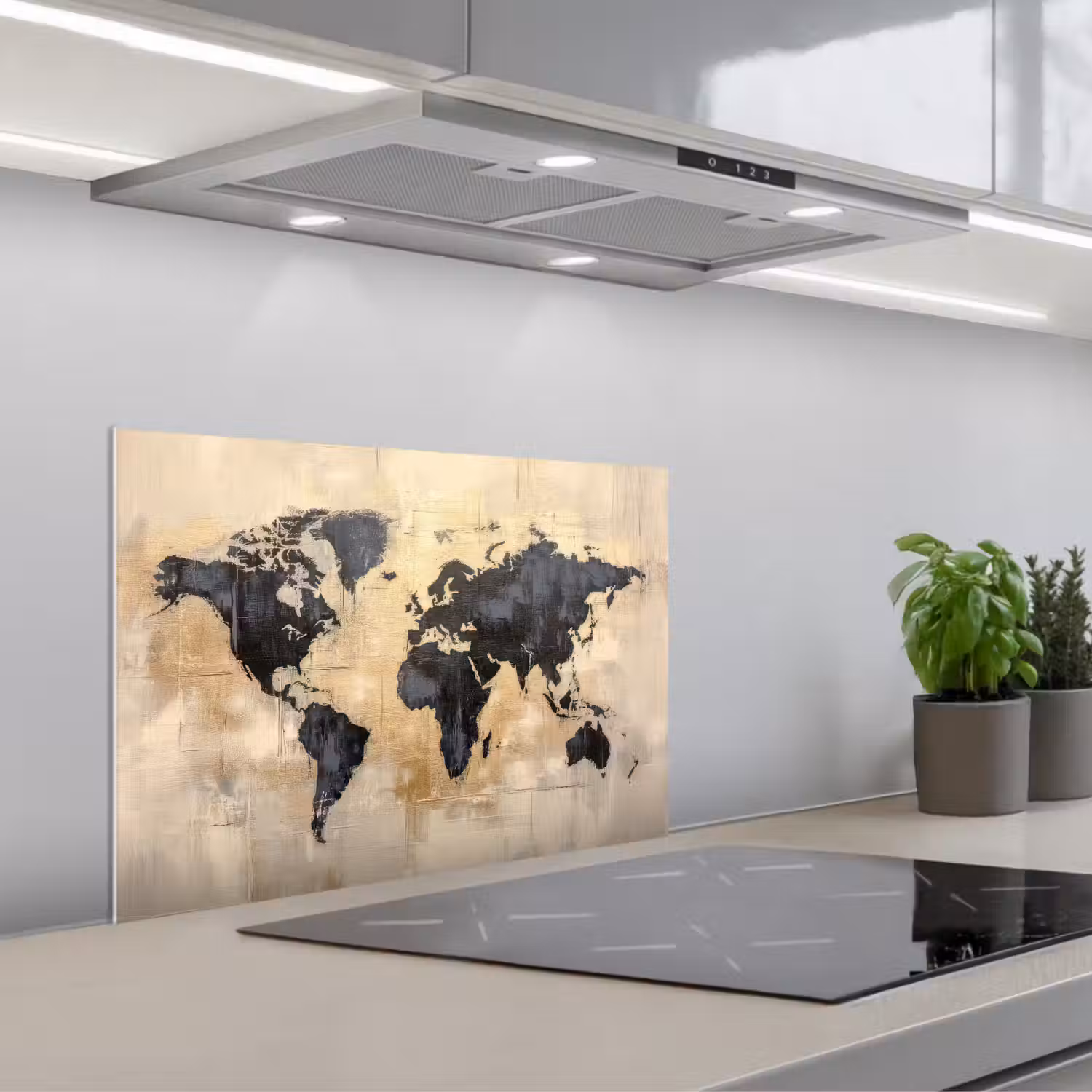 Wereldkaart - Goud - Zwart - Abstract keuken achterwand spatscherm klein -3d_schuin