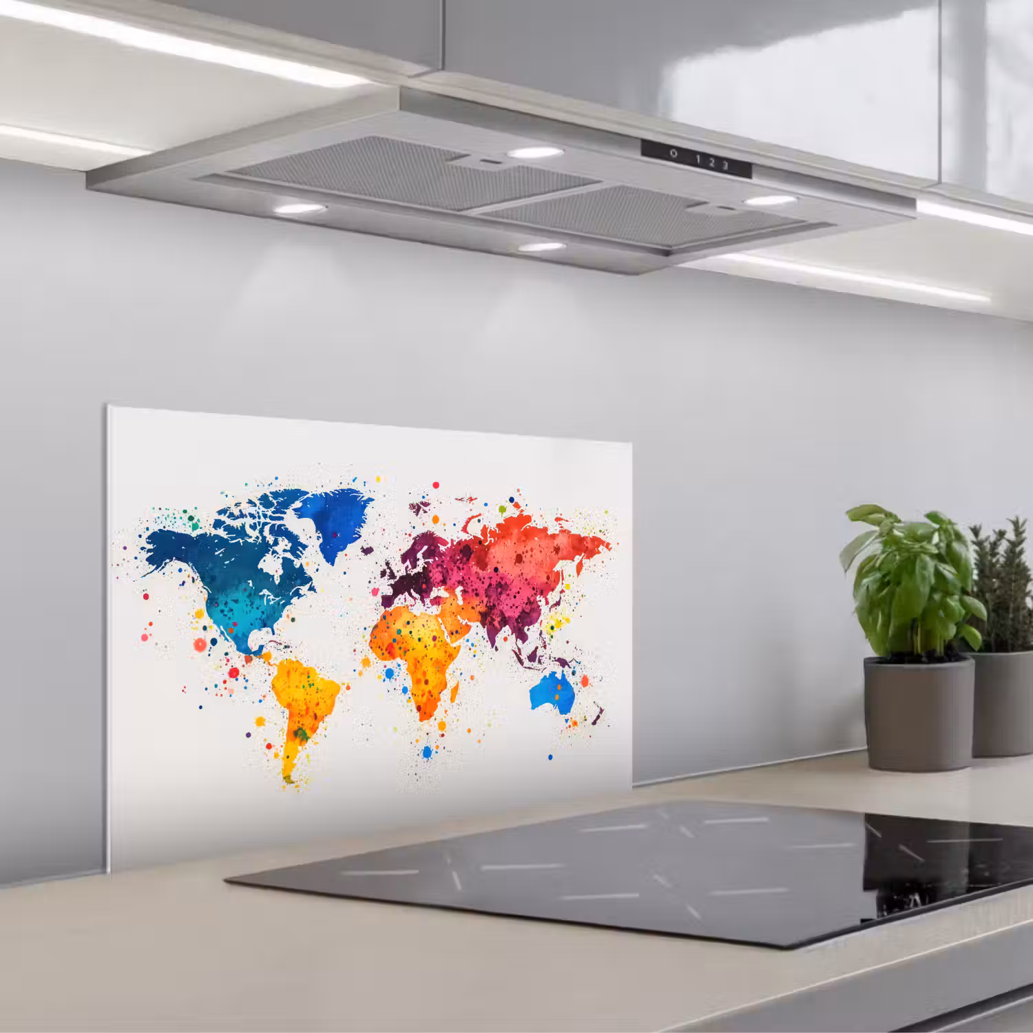 Wereldkaart - Graffiti - Kleurrijk keuken achterwand spatscherm klein -3d_schuin