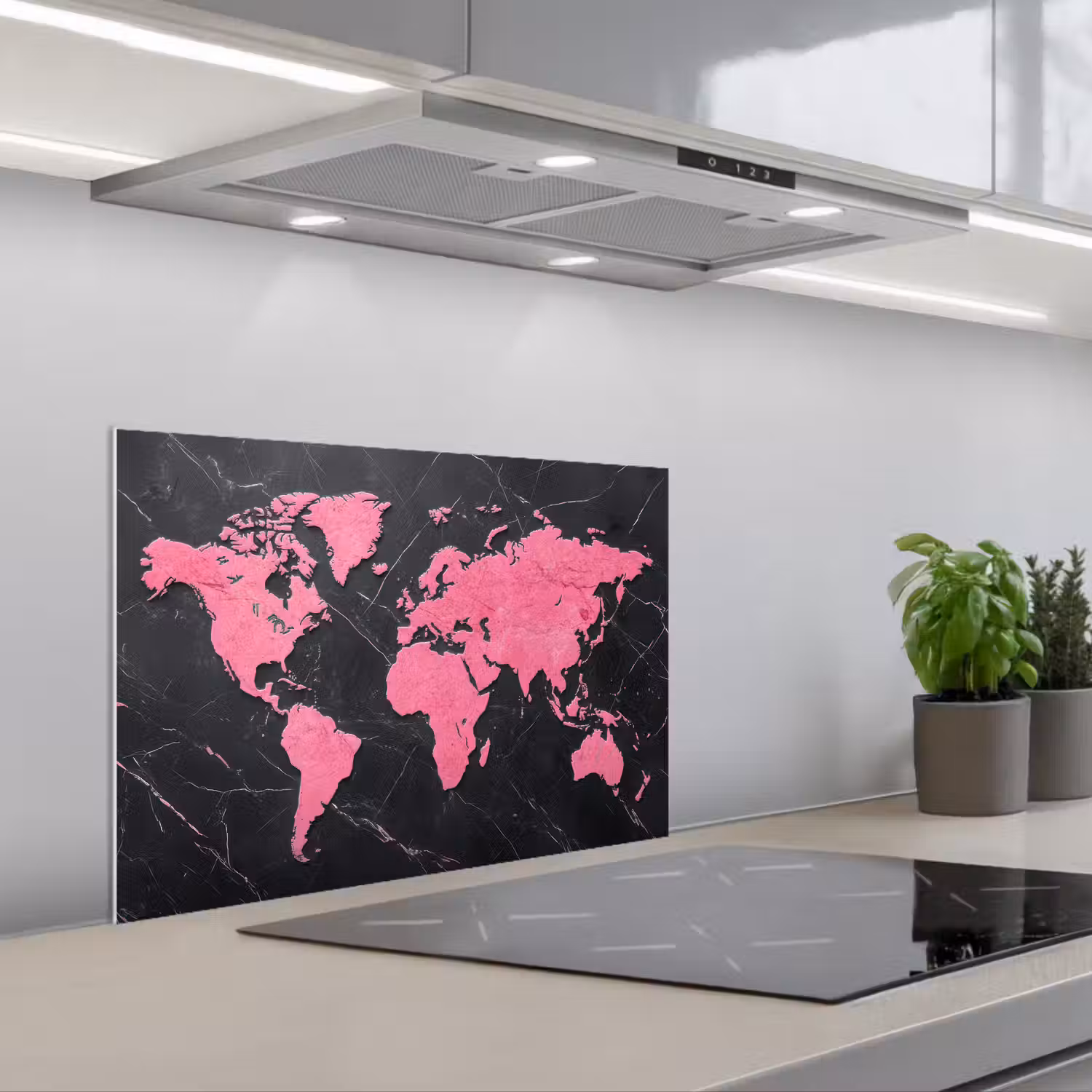 Wereldkaart - Roze - Marmer keuken achterwand spatscherm klein -3d_schuin
