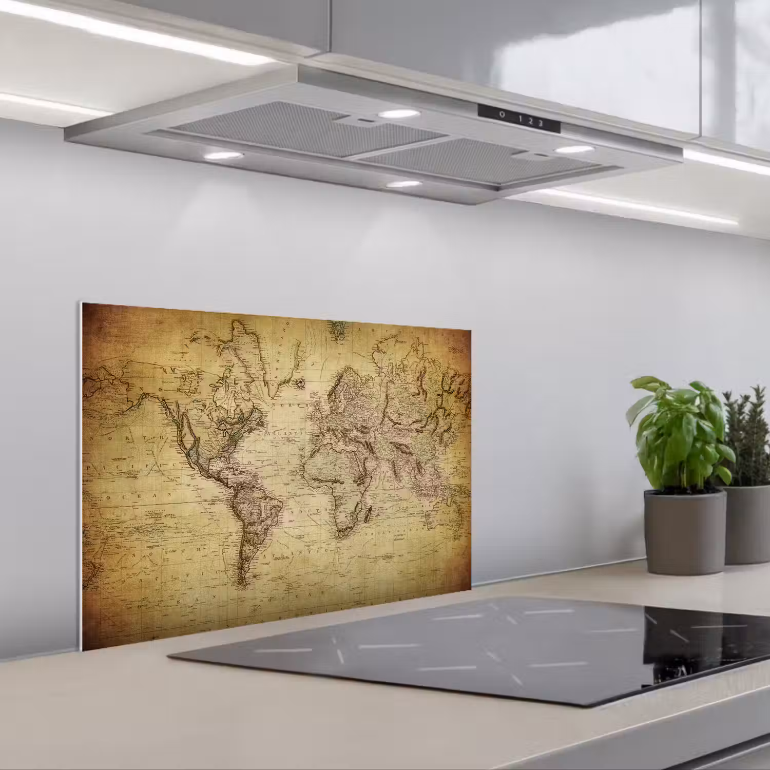 Wereldkaart - Vintage - Antiek - Bruin - Papier keuken achterwand spatscherm klein -3d_schuin