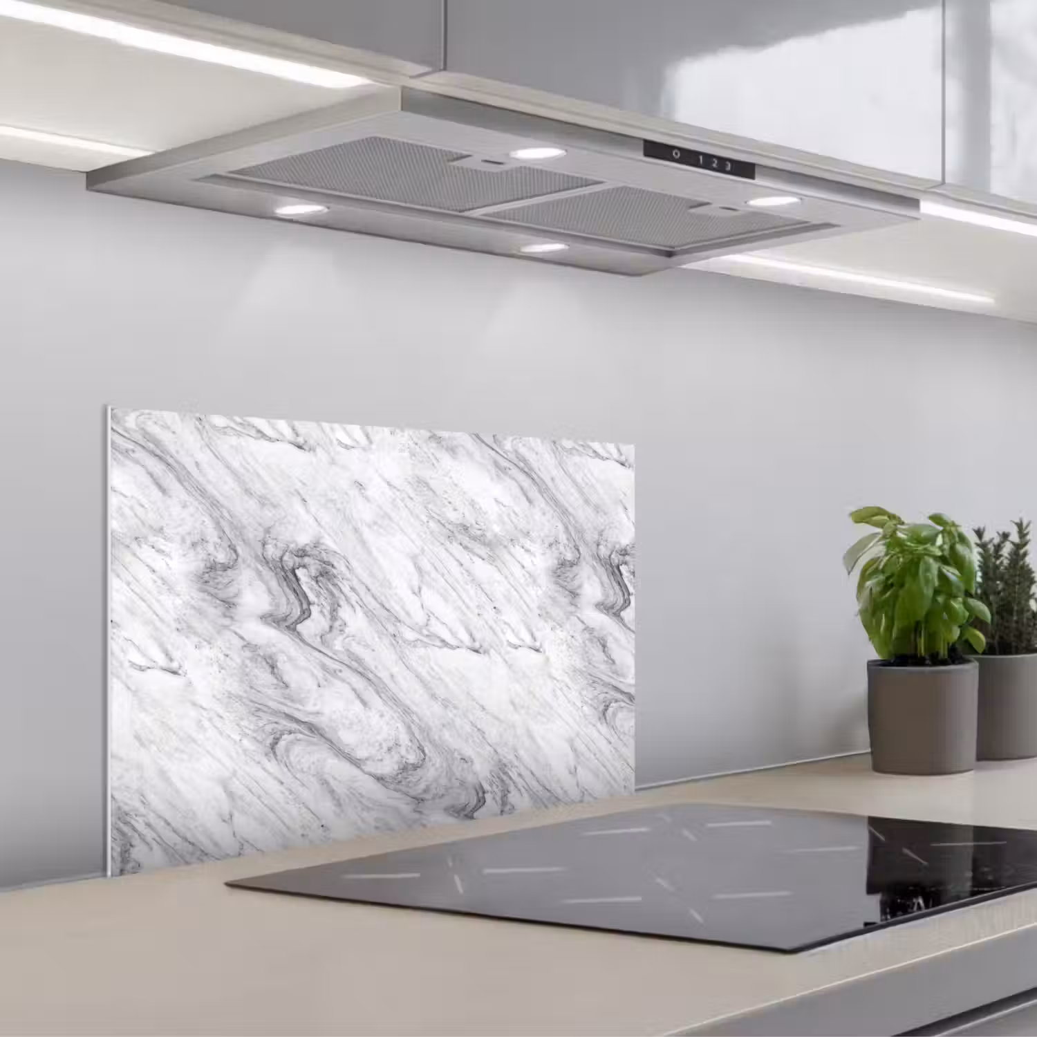 Wervelende - Grijsstructuur - Marmer - Wit keuken achterwand spatscherm klein 900 -3d_schuin