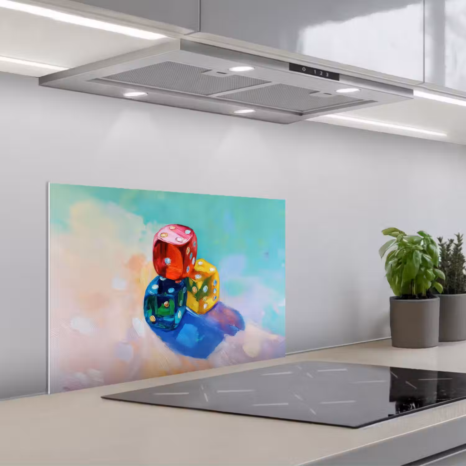Dobbelstenen - Kleurrijk - Getallen - Stipjes keuken achterwand spatscherm klein -3d_schuin