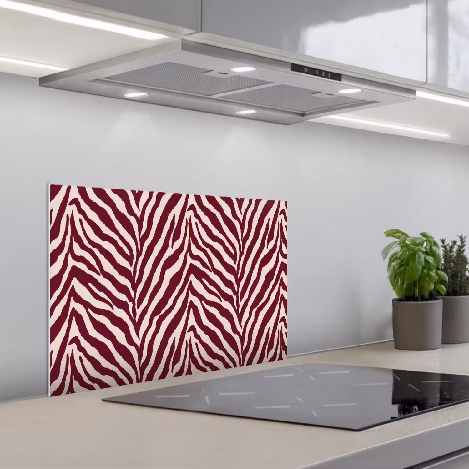 Zebra - Motief - Bordeaux - Rood keuken achterwand spatscherm klein 900 -3d_schuin