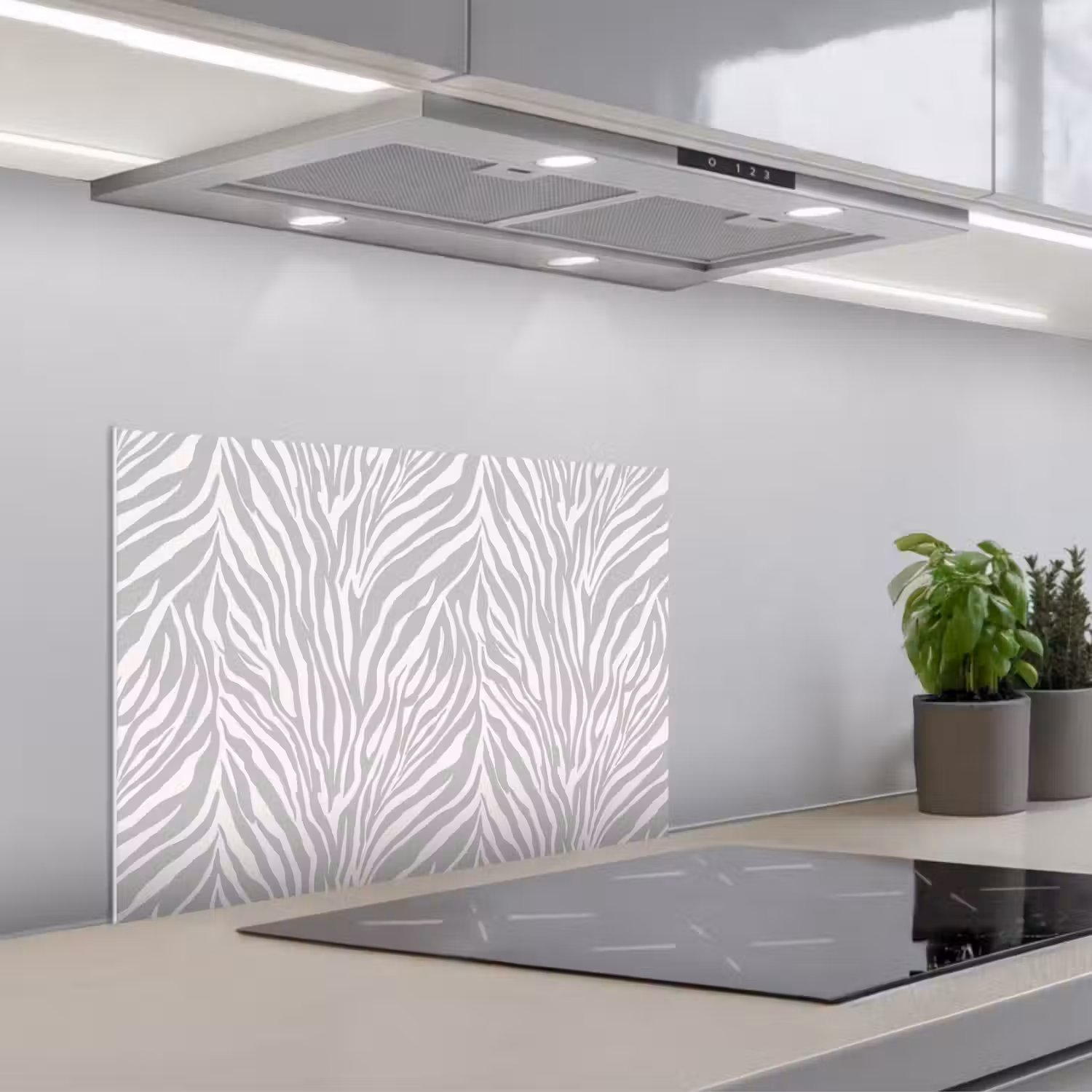Zebra - Motief - Grijs keuken achterwand spatscherm klein 900 -3d_schuin