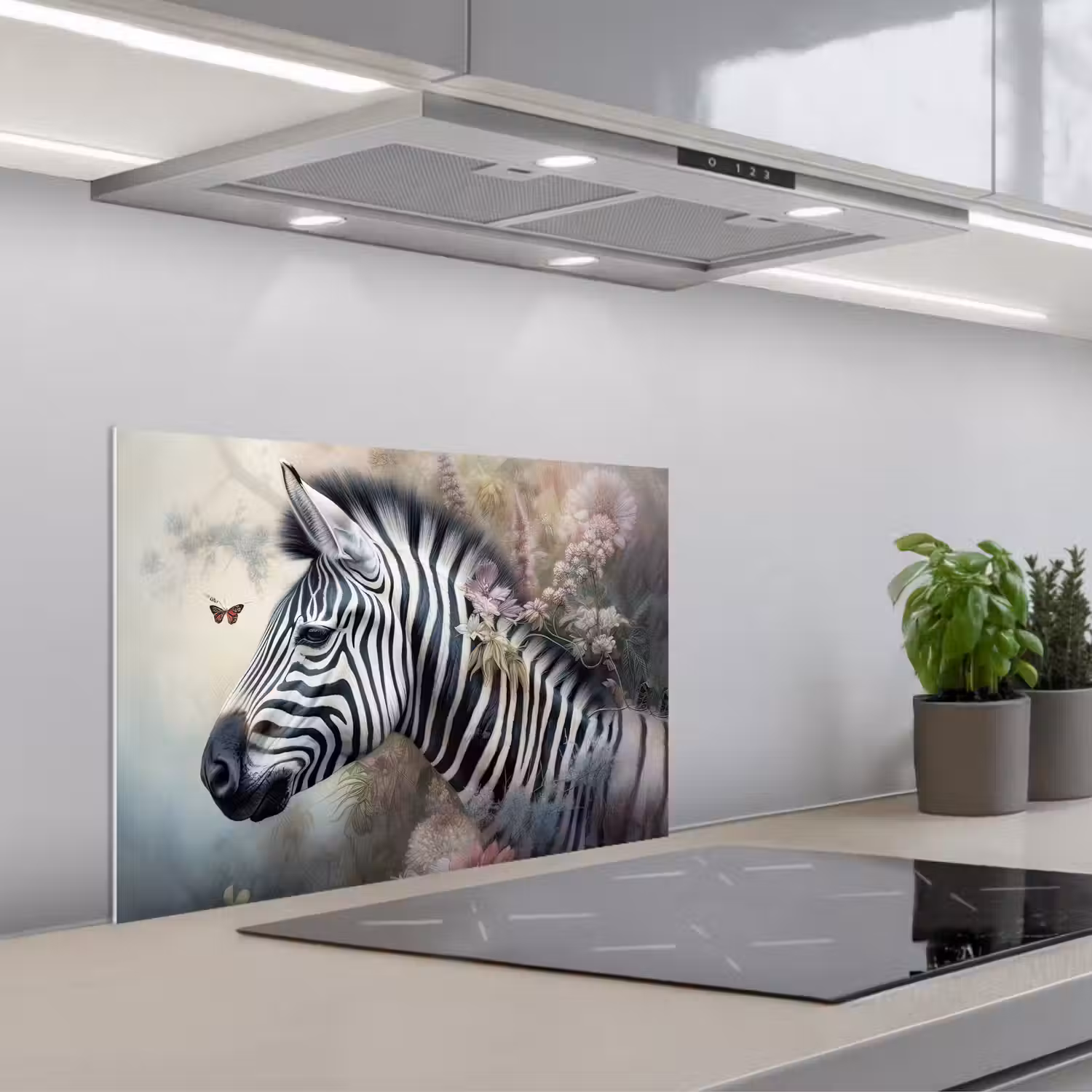 Zebra - Wilde dieren - Vlinder - Bloemen keuken achterwand spatscherm klein -3d_schuin