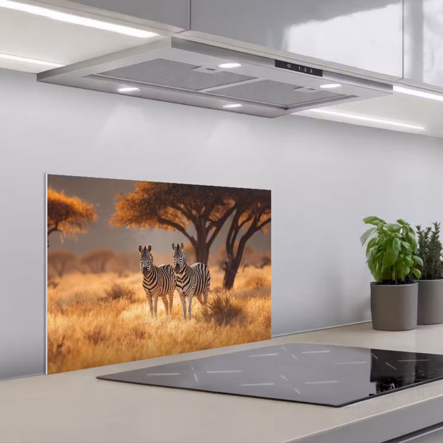 Zebra's - Savannelandschap - Gras keuken achterwand spatscherm klein -3d_schuin