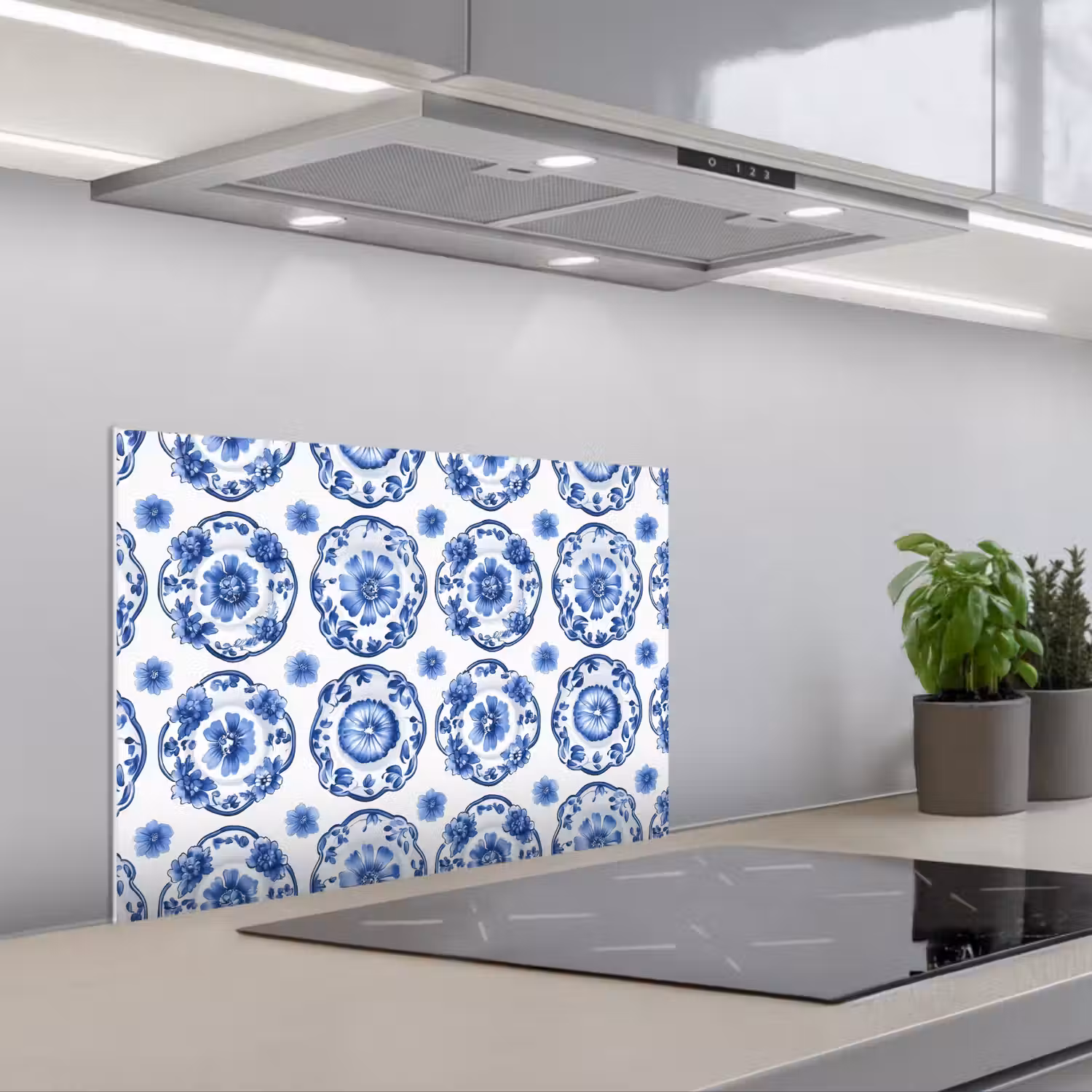 Sierborden - Bloemen - Blauw keuken achterwand spatscherm klein 900 -3d_schuin