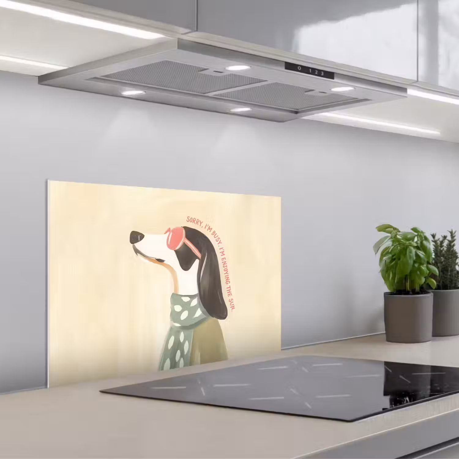 Quote - Hond - Zonnebril keuken achterwand spatscherm klein -3d_schuin