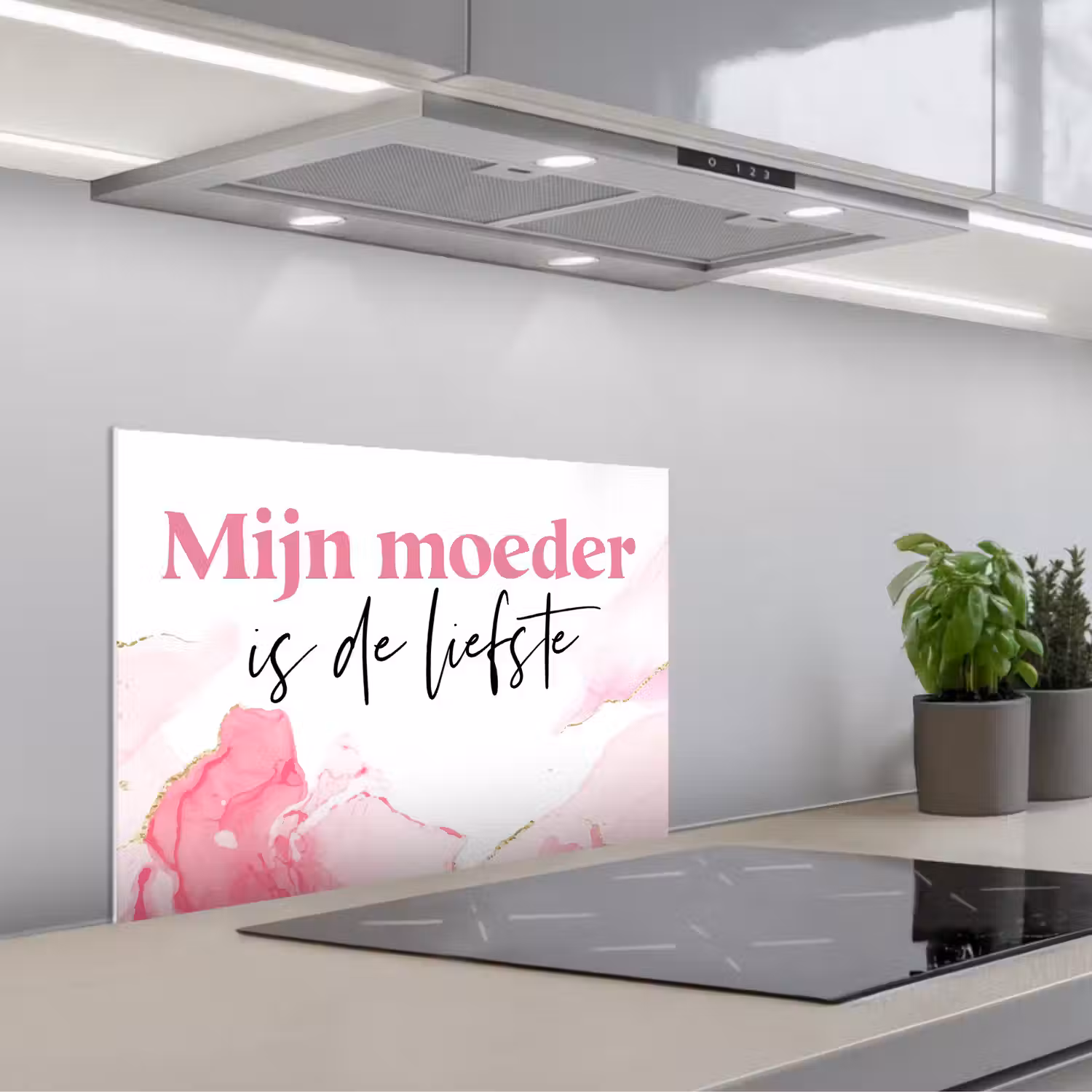 Quote - Mama - Mijn moeder is de liefste - Roze keuken achterwand spatscherm klein -3d_schuin