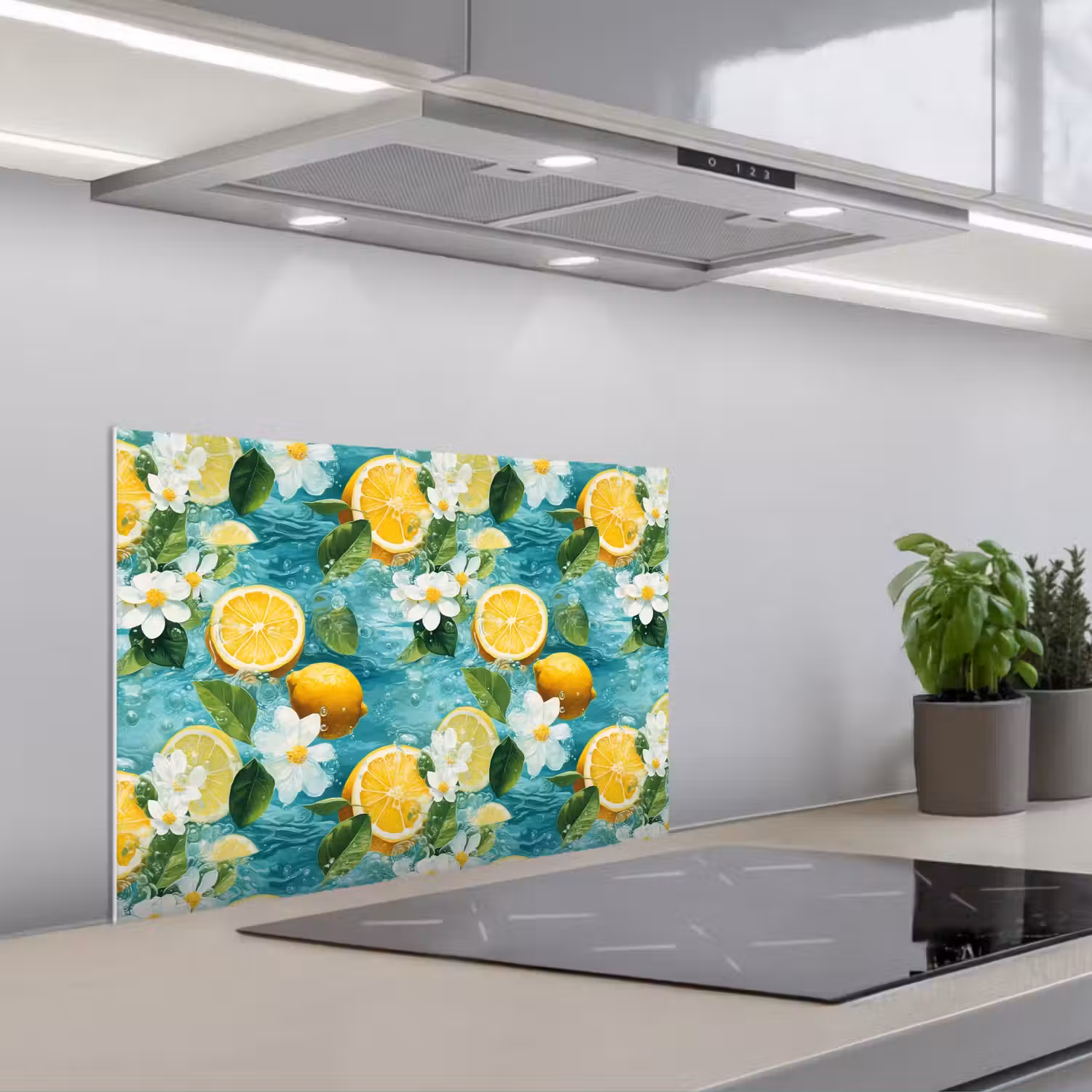 Citroen - Bloemen - Bruisend - Water keuken achterwand spatscherm klein 900 -3d_schuin