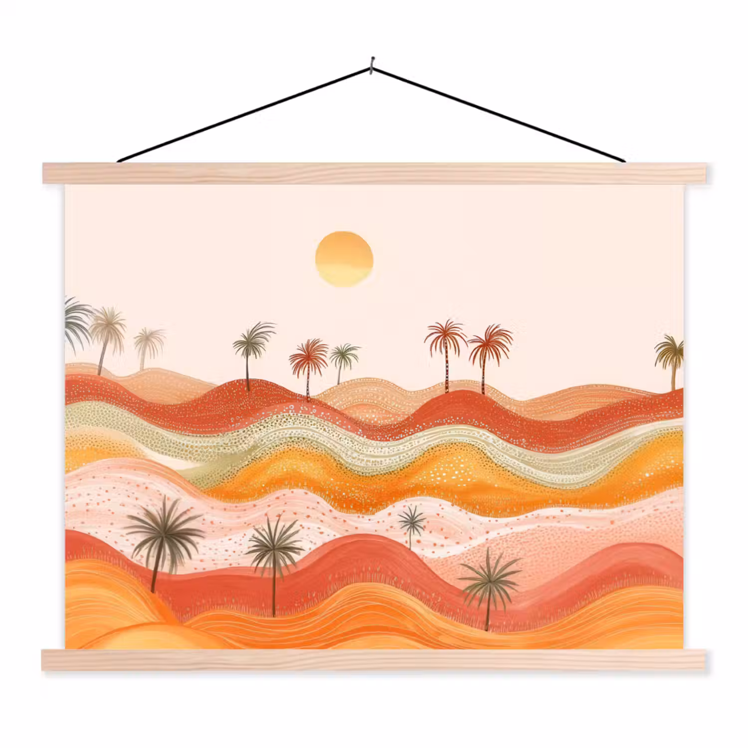 Abstract landschap - Palmbomen - Kleurrijk textielposter latten blank klein -3d